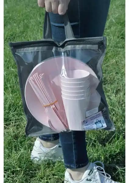 Saban Çantalı Piknik Seti Pudra: Dayanıklı ve Şık 6 Kişilik Taşınabilir Set