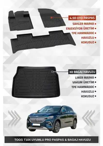 Sahler Togg T10X 2023-2025 Uyumlu 4.5D PRO Premium Havuzlu Oto Paspas ve Bagaj Seti