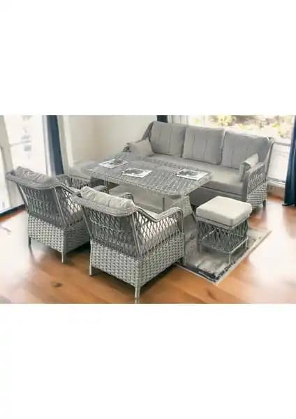 Tu Tienda PETRA Rattan 3+1+1+2 Puf ve Masa Takımı Dış Mekanlar İçin Dayanıklı ve Estetik Tasarım