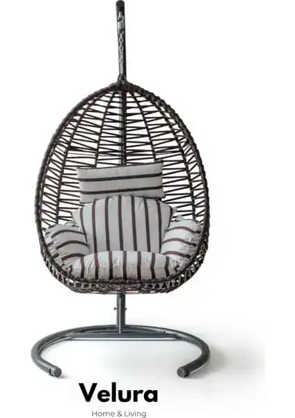 Velura Home & Living Bahçe Salıncağı Kahve Rattan Zebra Minder ile Şık ve Dayanıklı Tasarım