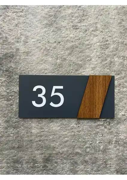 Yönline Side Serisi Antrasit Mat Pleksi Üstü Ahşap Dekor Kapı Numarası Folyo