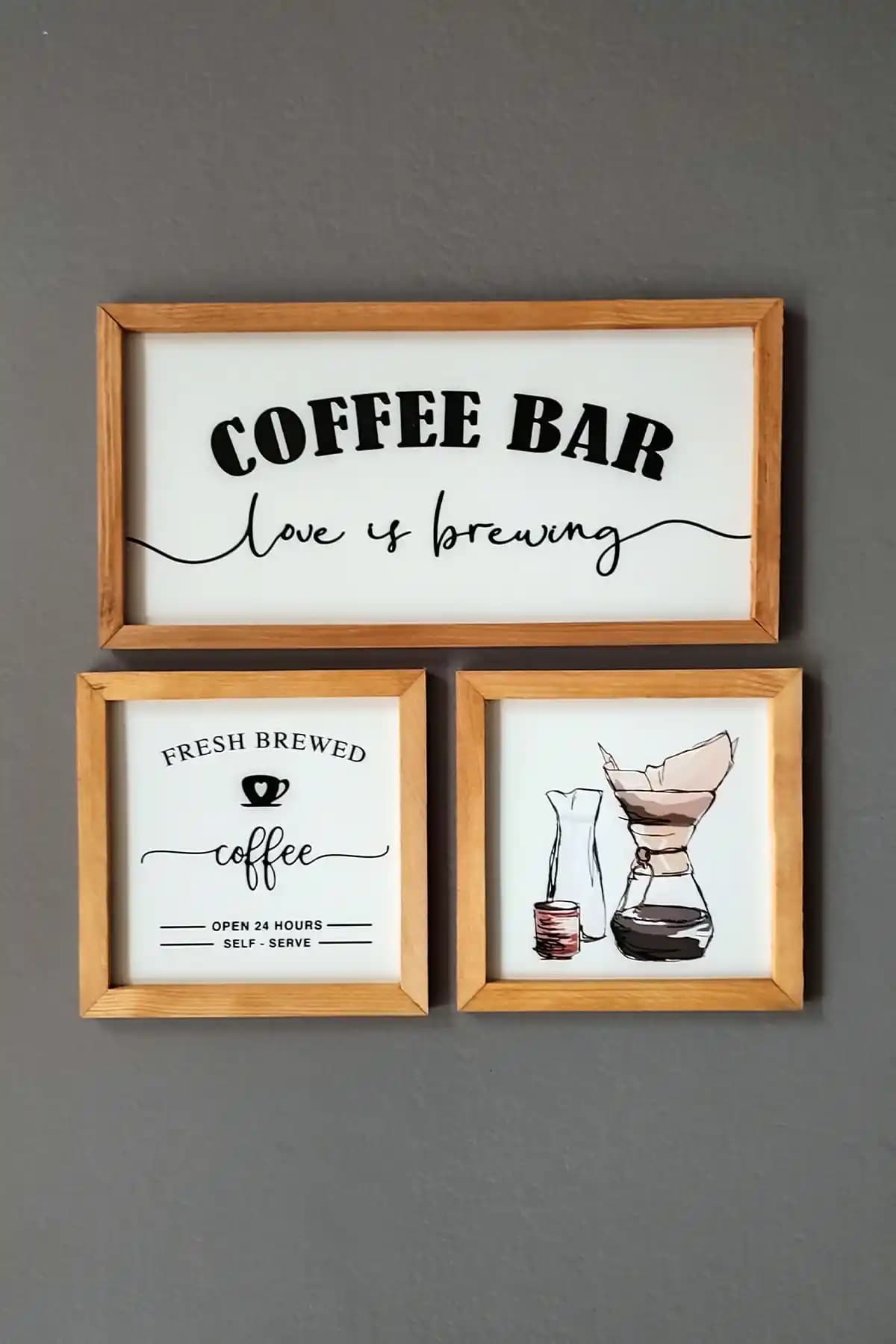 Ahşap Kahve Köşesi Dekoratif Seti: Estetik ve Dayanıklı Kahve Teması Tasarımı