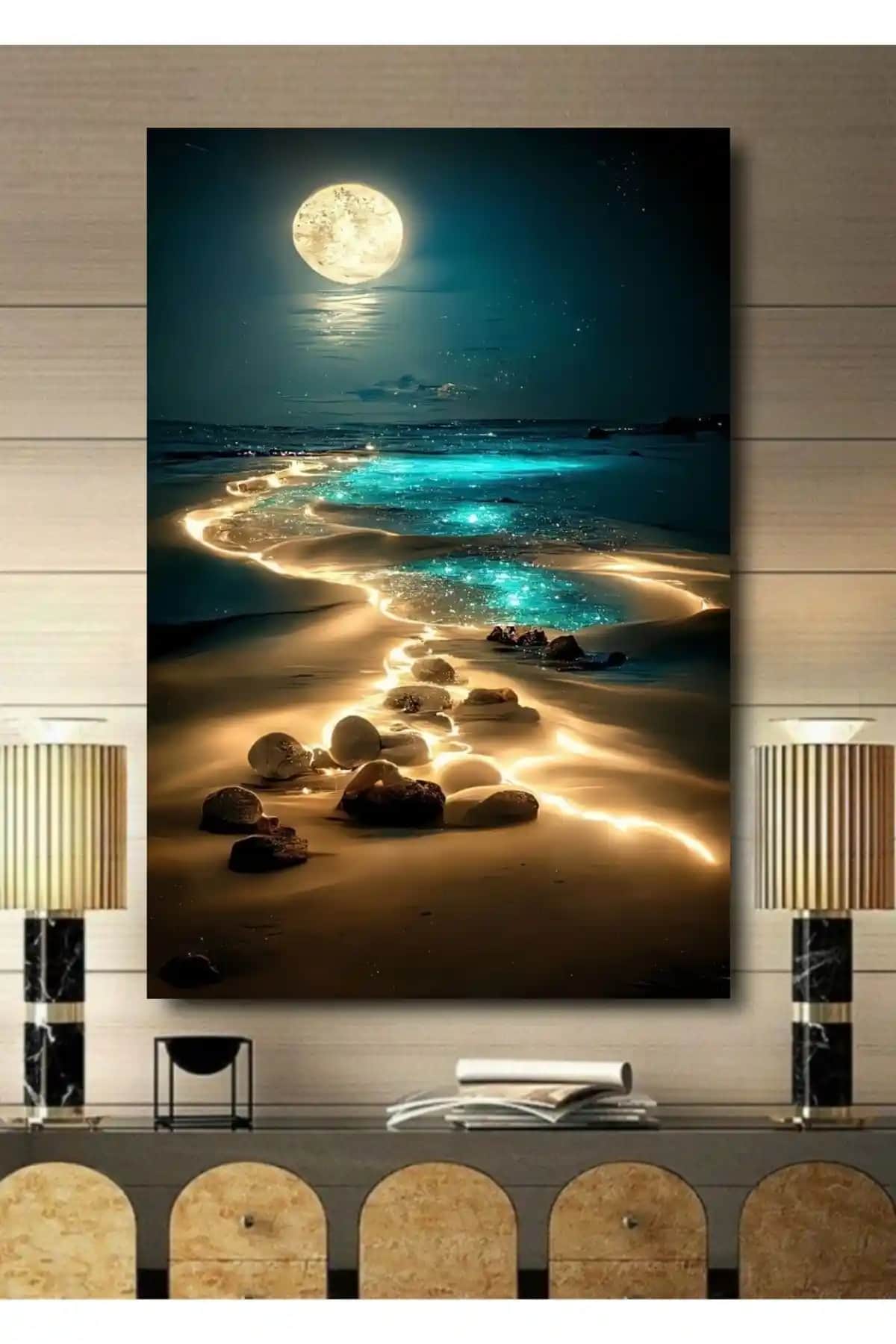 ALAMODECOR Tropikal Doğa Manzara Temalı 3 Boyutlu Kanvas Tablo Modern İç Mekan Dekoru