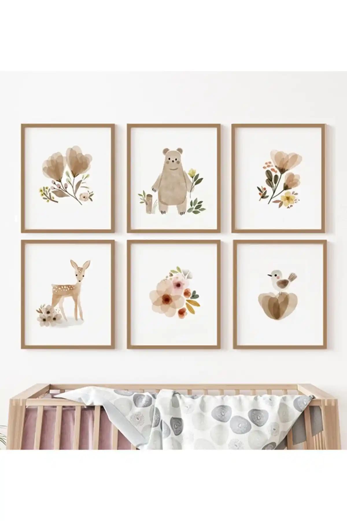 Çocuk Odası Dekorasyonunda Bohem Tarz ve Hayvan Temalı 6'lı Tablo Seti