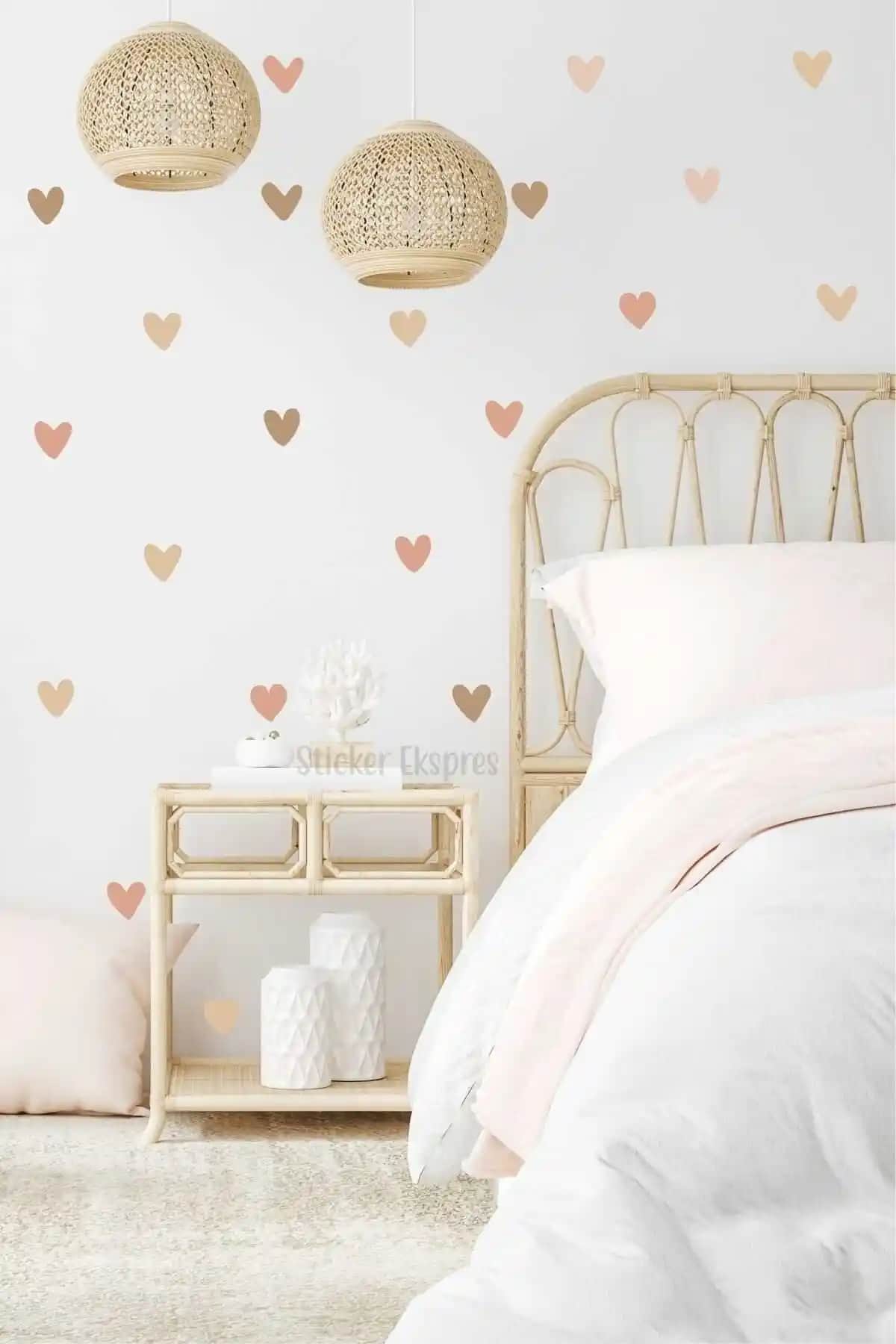 Çocuk Odası İçin Renkli Boho Asimetrik Kalpler Duvar Sticker Seti
