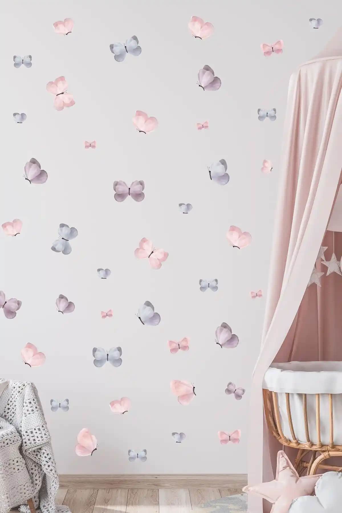 Çocuk Odası İçin Renkli ve Dayanıklı Kelebek Duvar Sticker Seti