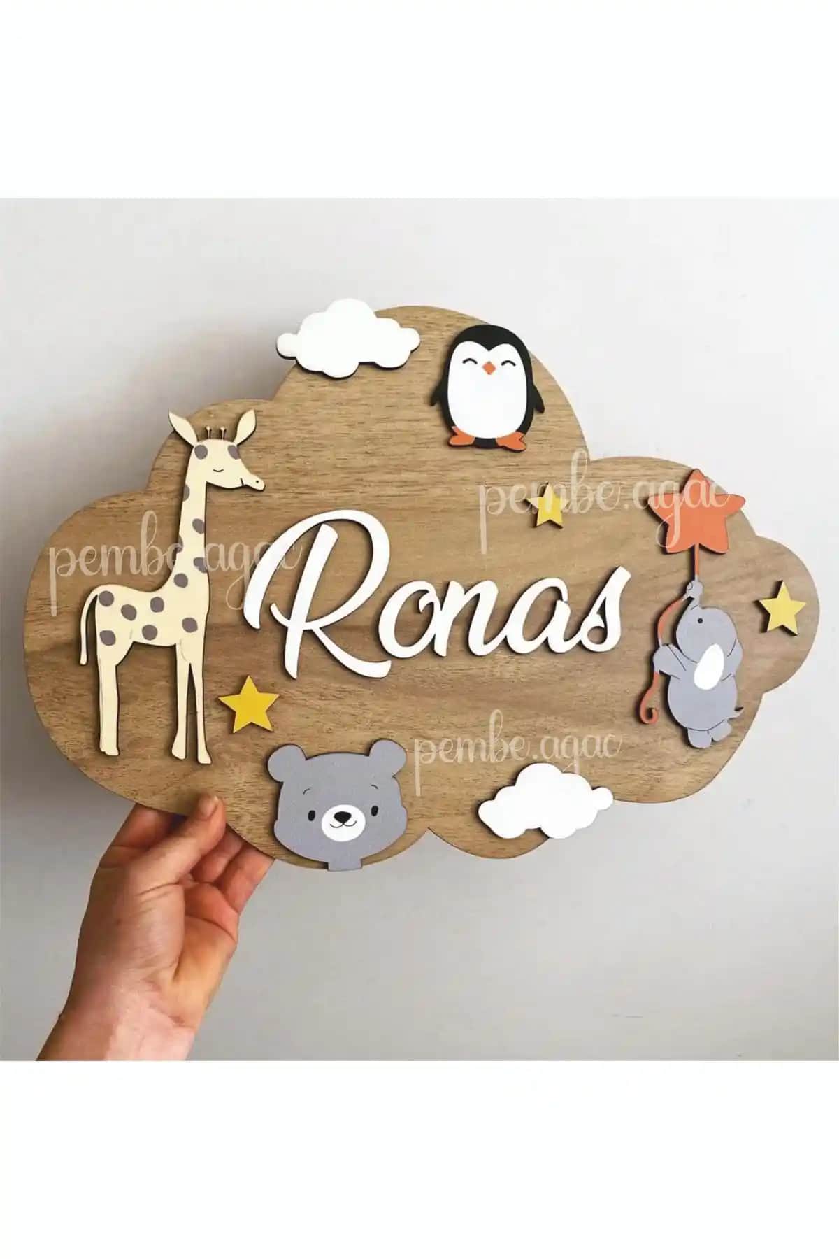 Çocuk Odası ve Bebek Odası İçin Sevimli Hayvan Temalı Ahşap Kapı Süsü Dekorasyonu