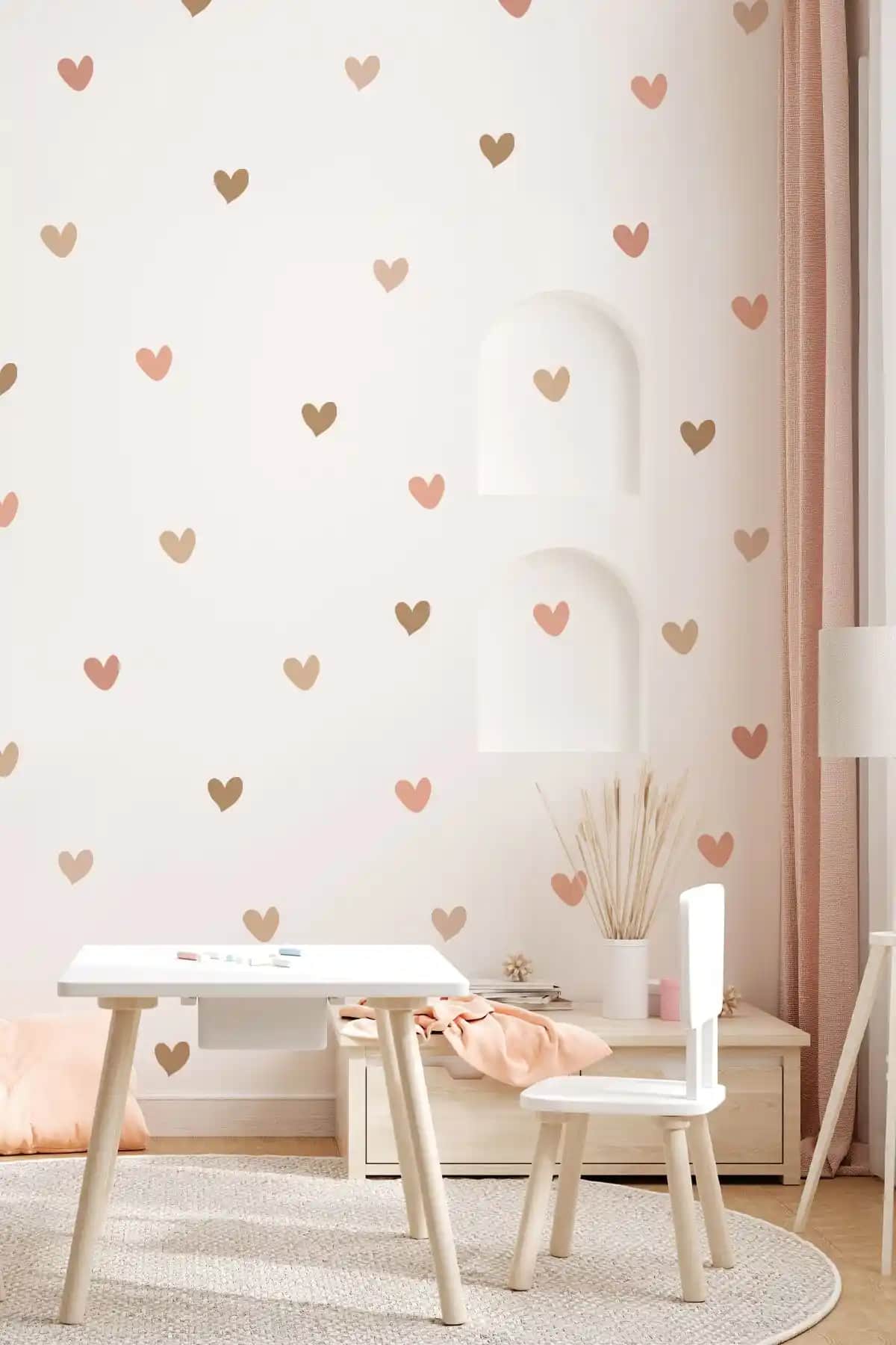 Çocuk ve Bebek Odası Dekorasyonu İçin Boho Tarzında Asimetrik Kalpler Duvar Sticker Seti