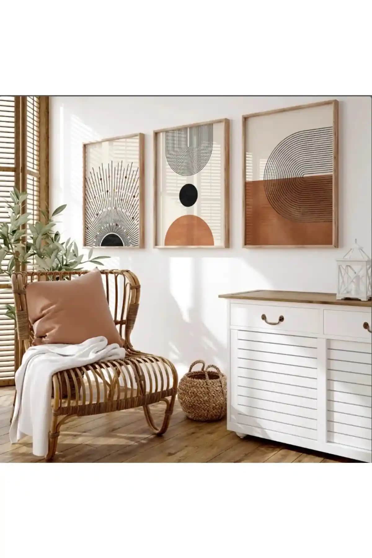 Dekorsiahome Ahşap Çerçeveli 3'lü Tablo Seti Modern ve Şık Ev Dekorasyonu İçin
