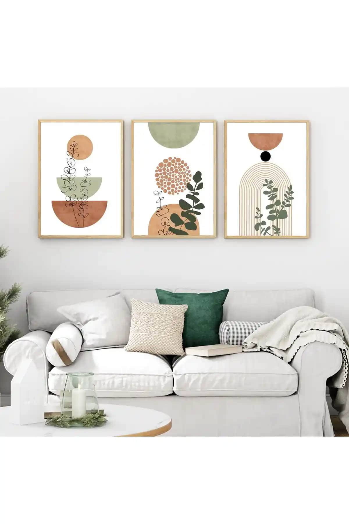 Dekorsiahome Ahşap Çerçeveli Tablo Seti Terracotta Modern Ev ve Ofis Dekorasyonu İçin