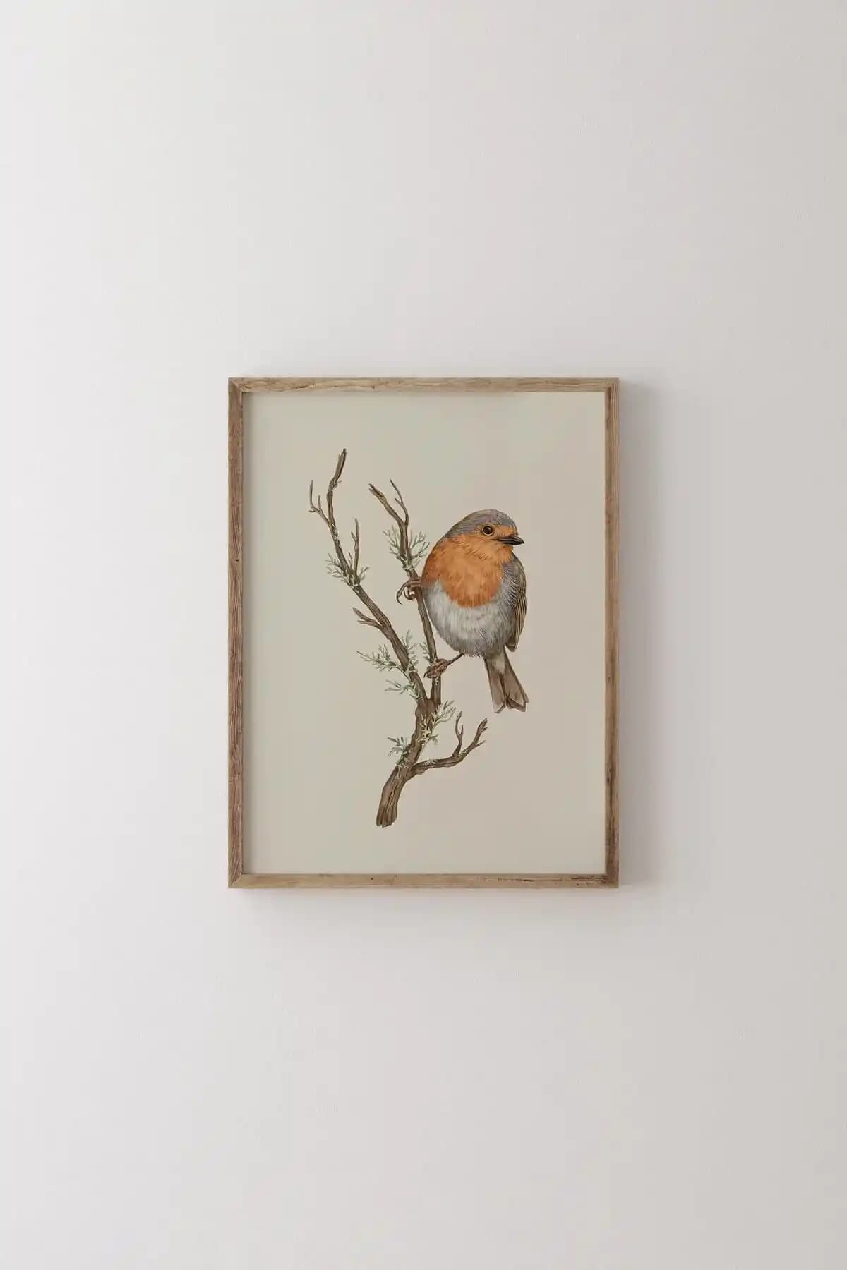 Epiqart Kuş Çizim Ahşap Desenli Çerçeve Modern ve Estetik Dekorasyon Seçeneği