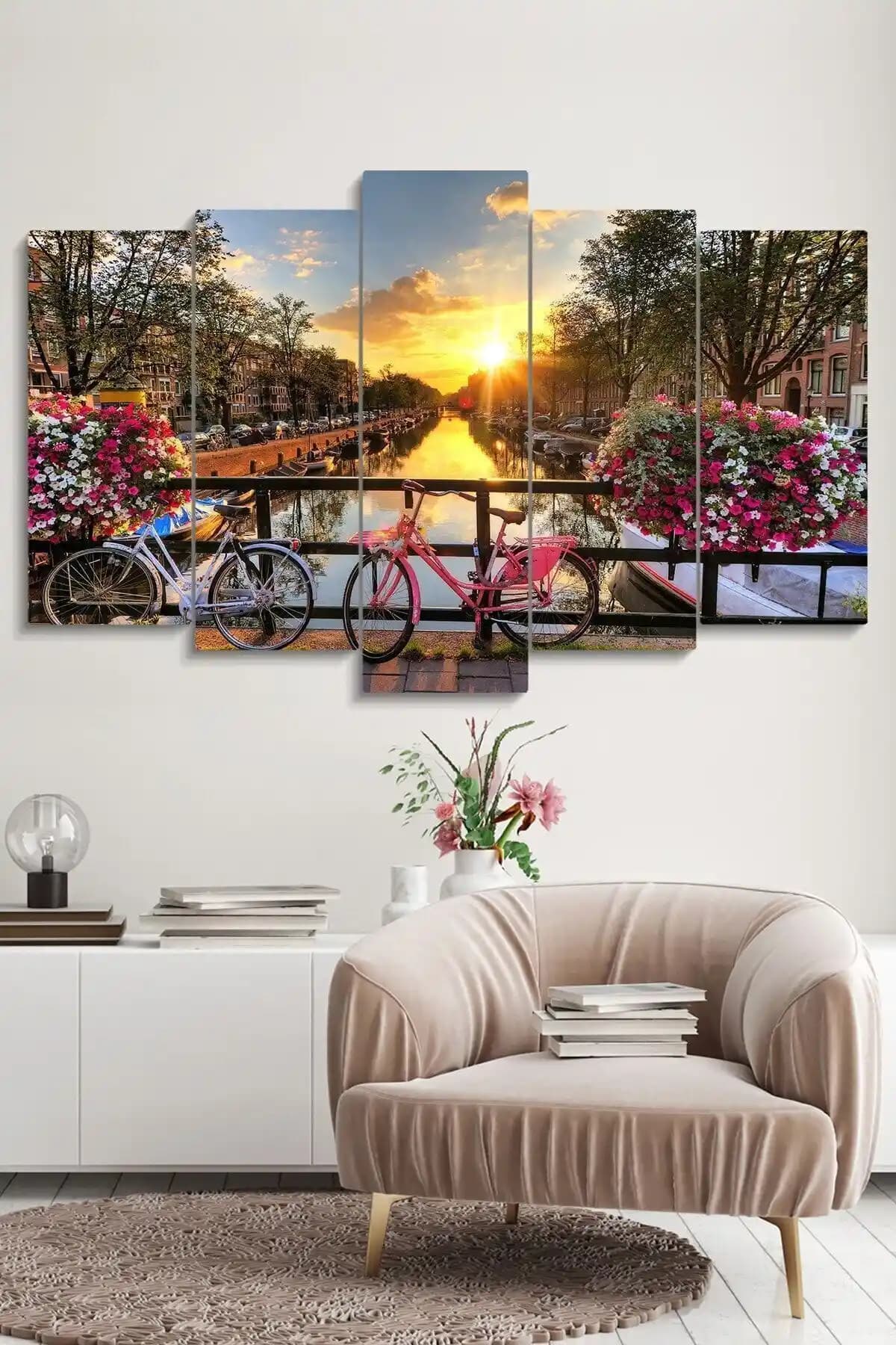 Evinemoda Doğa Manzarası Çiçekler MDF Tablo Seti Modern ve Şık Dekoratif Parçalar