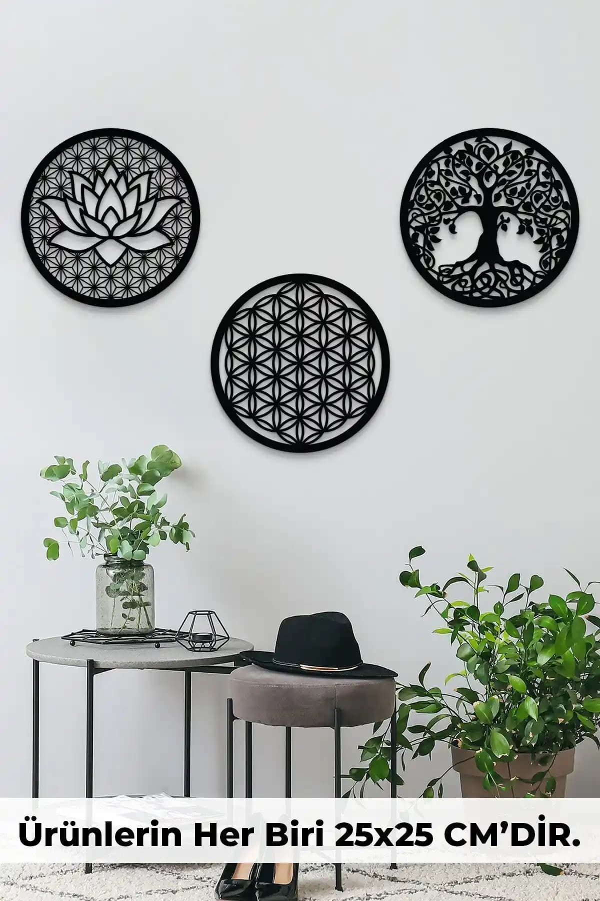 Evinemoda Hayat Ağaçı ve Lotus Çiçeği Duvar Dekor Tablosu Seti Modern ve Şık Tasarım