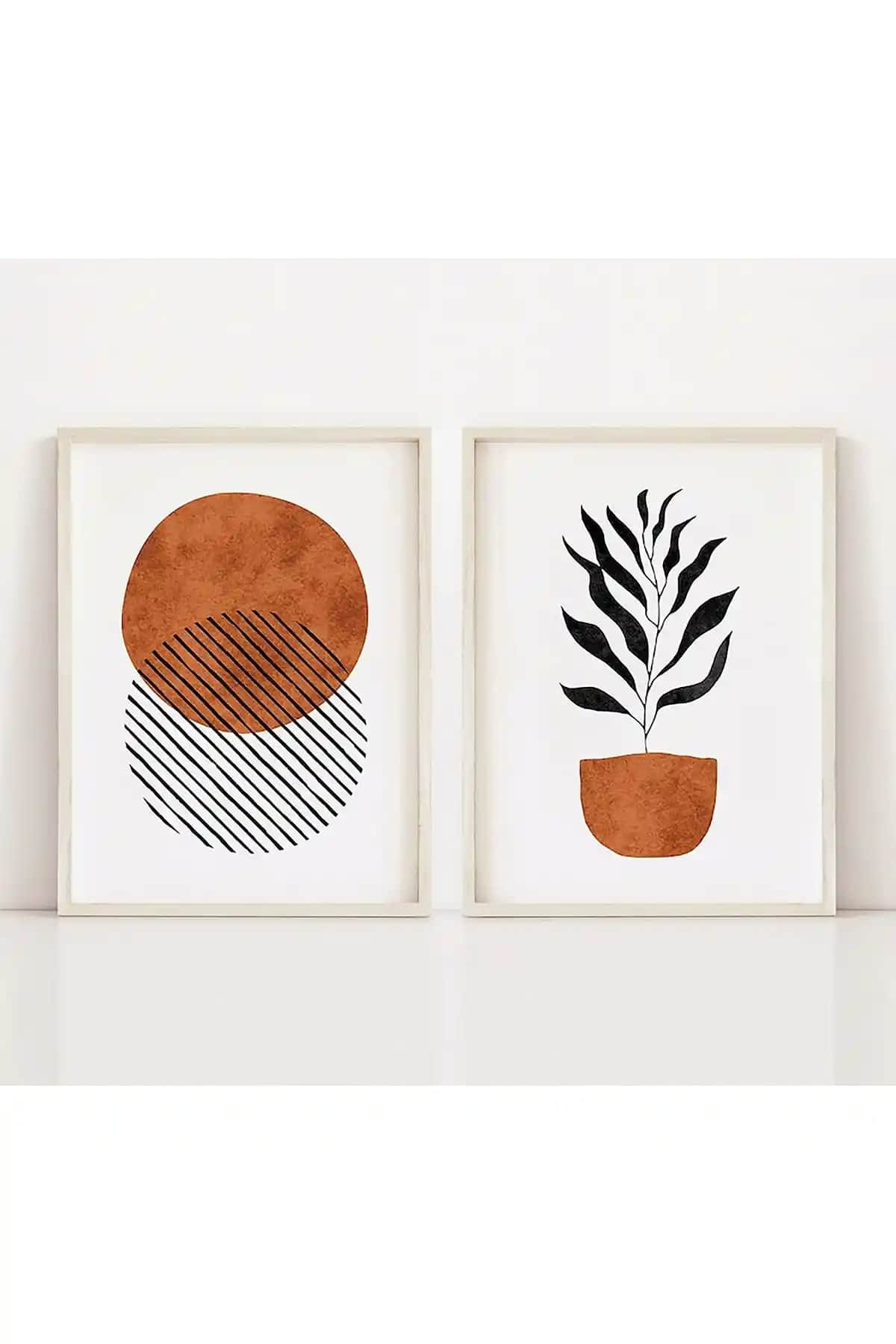 Fogo Wood 2'li Ahşap Soyut Dekoratif Tablo Seti Modern ve Dayanıklı Tasarım