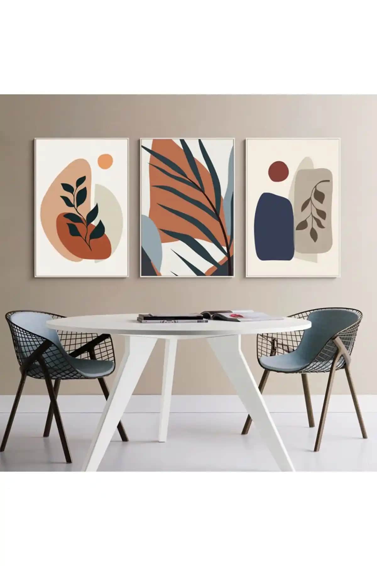FOGO WOOD Ahşap 3'lü Soyut Tablo Seti Modern ve Şık İç Mekan Dekorasyonu İçin