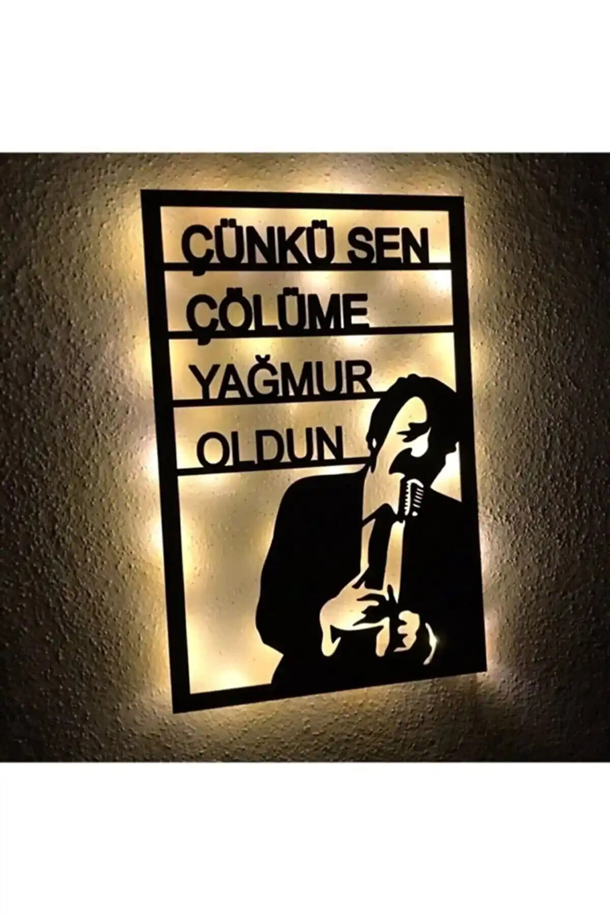 Gaang Müslüm Gürses Silüeti Ledli Ahşap Tablo - Modern ve Şık Duvar Dekoru