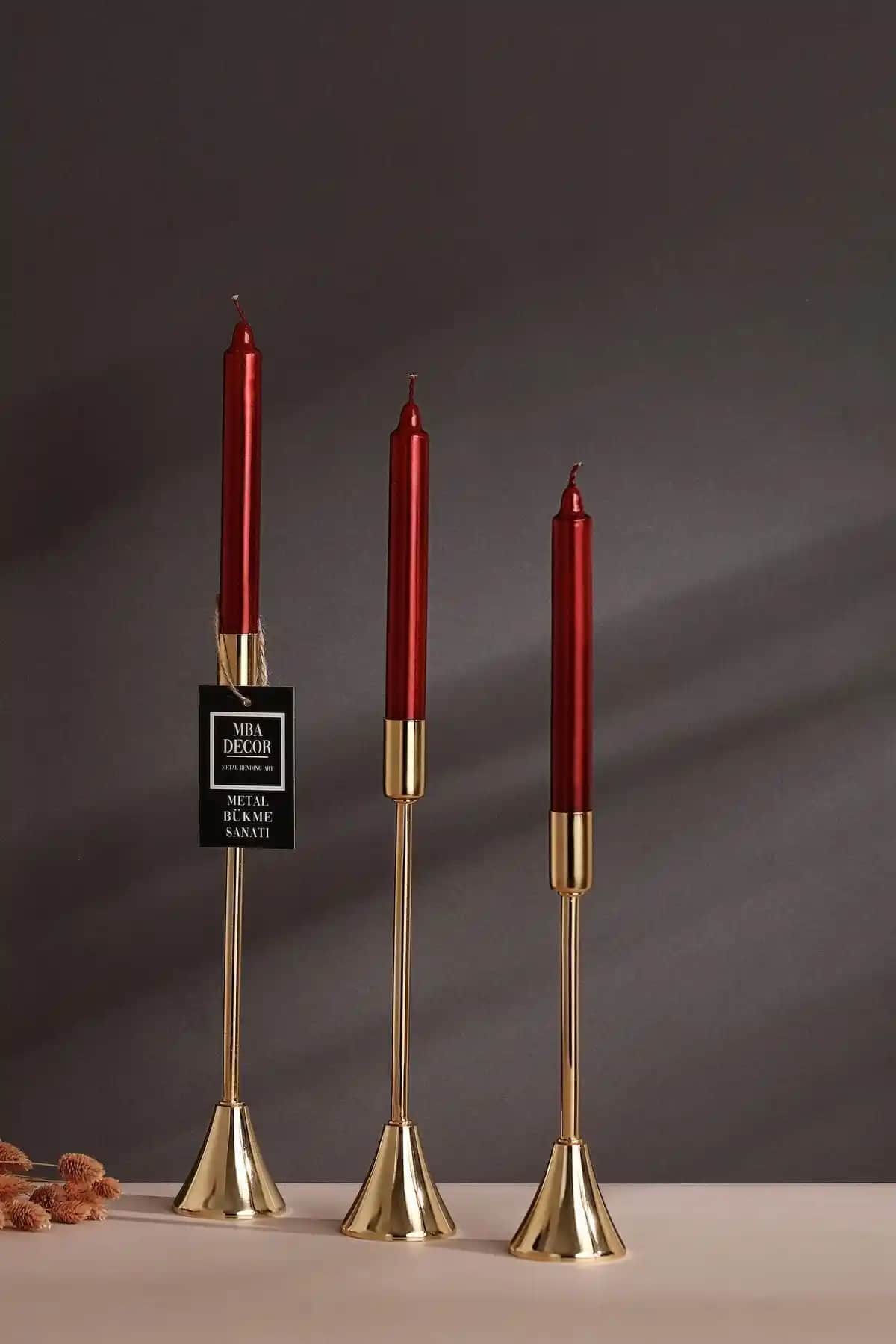 Genel Markalar 3'lü Topuklu Gold Şamdan Mumluk Seti Modern ve Zarif Dekoratif Parça