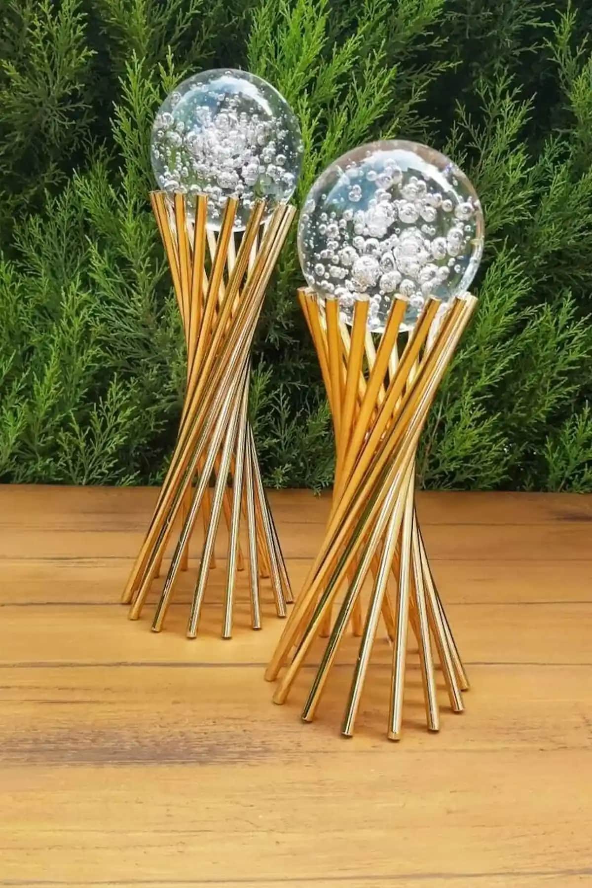 GİLLİ STORE Dekoratif Metal ve Cam Küre Seti Modern ve Şık Tasarımla Dekorasyonunuzu Zenginleştirir