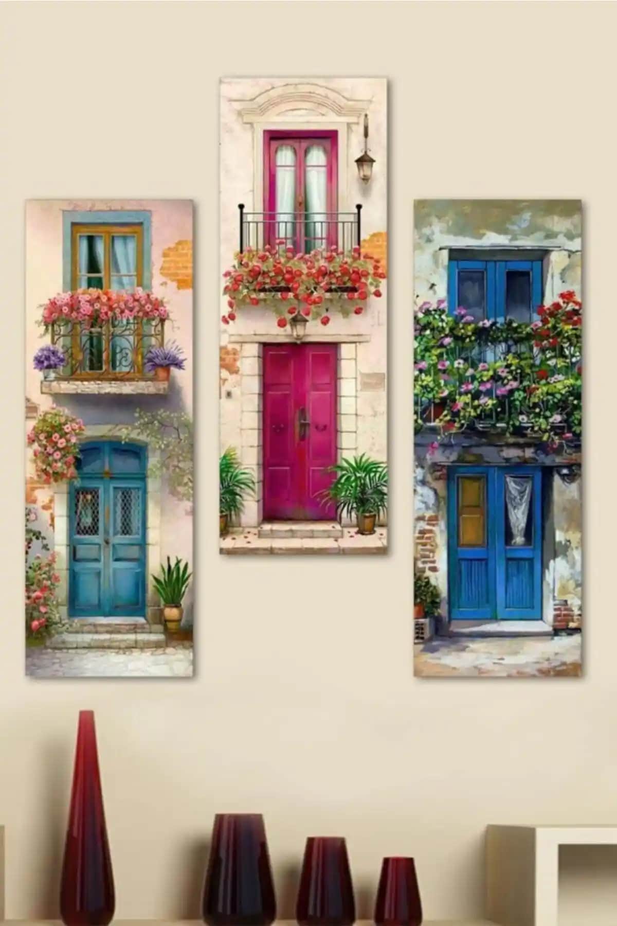 GÜNEŞ LAZER Ev Görselli Dekoratif 3’lü Duvar Tablo Seti Modern ve Şık Tasarım