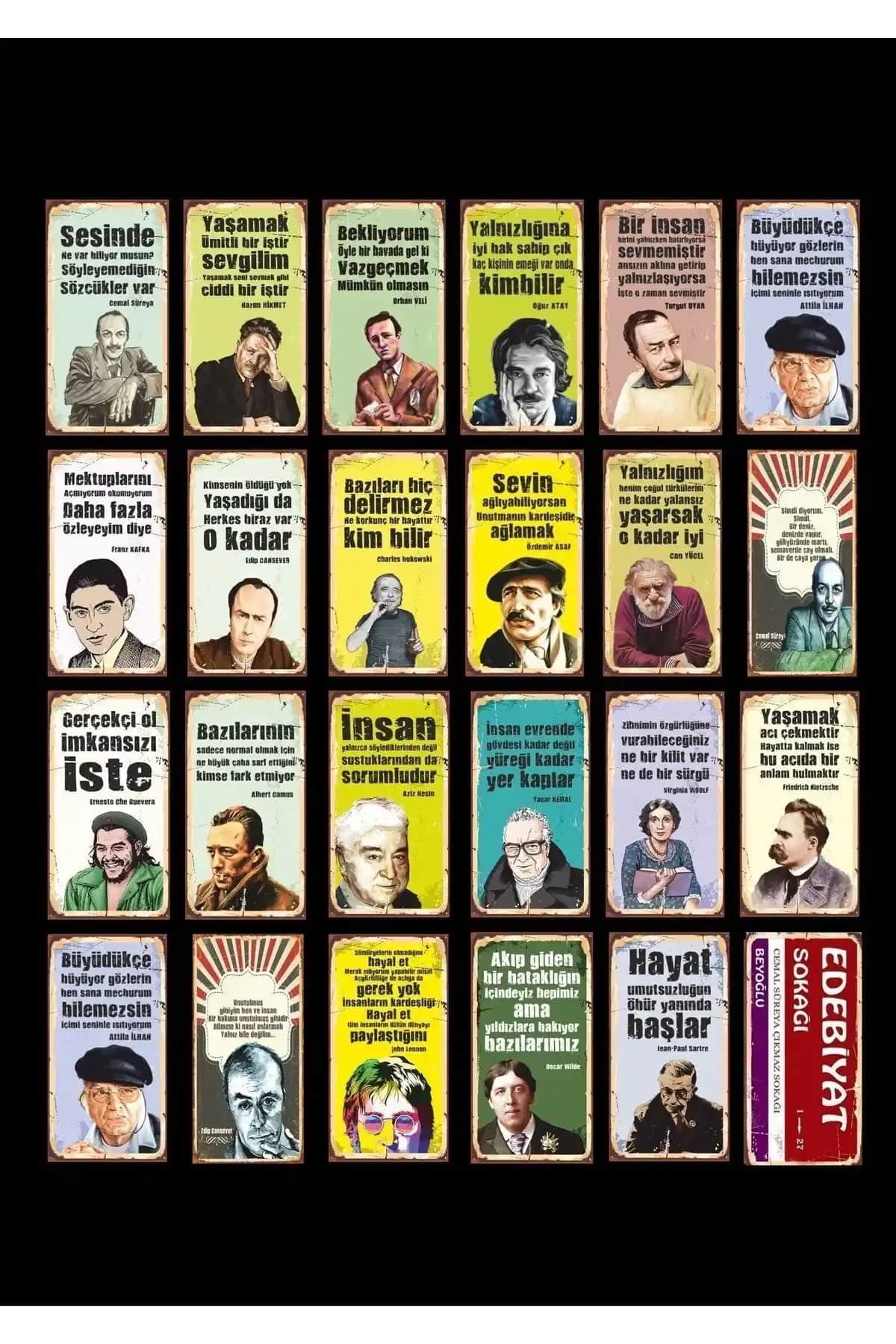 Hayal Poster Edebiyat Sokağı Seti: Sanat ve Edebiyat Temalı Ahşap Posterler