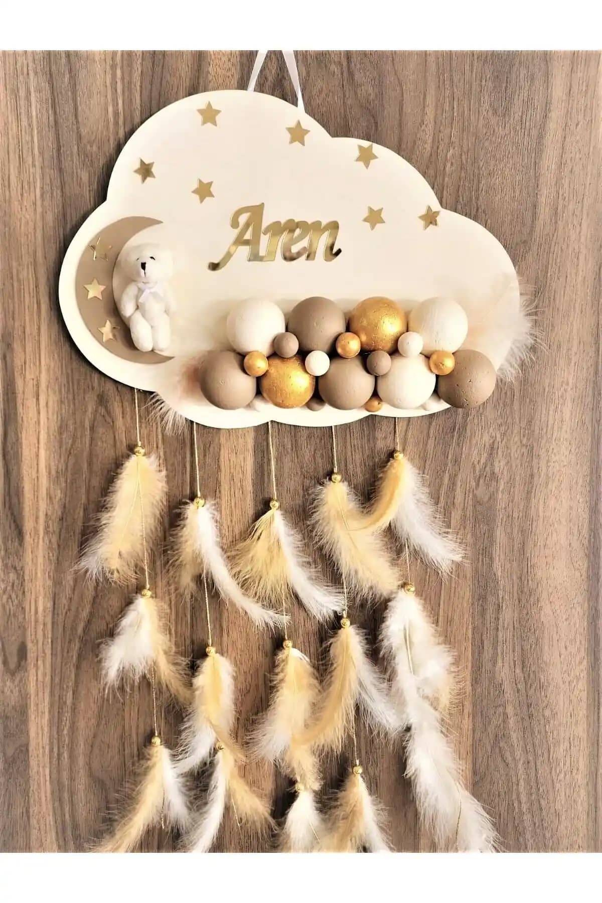 HD Different Ahşap Bulut Kapısüsü Bebek ve Çocuk Odası Dekorasyonu İçin Uygun