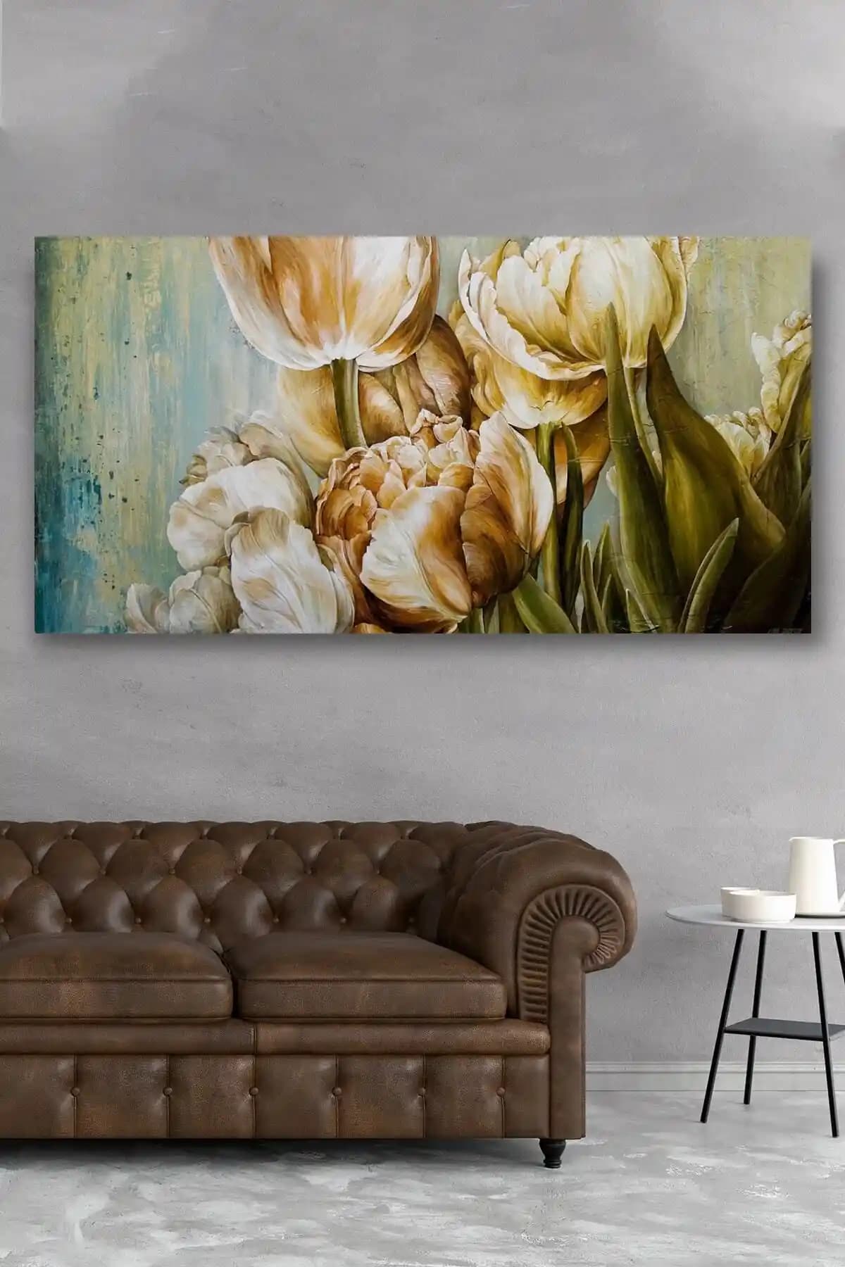 Hediyeler Kapında Lale Bahçesi Kanvas Tablo 60x120 cm Modern ve Dayanıklı Dekorasyon Ürünü
