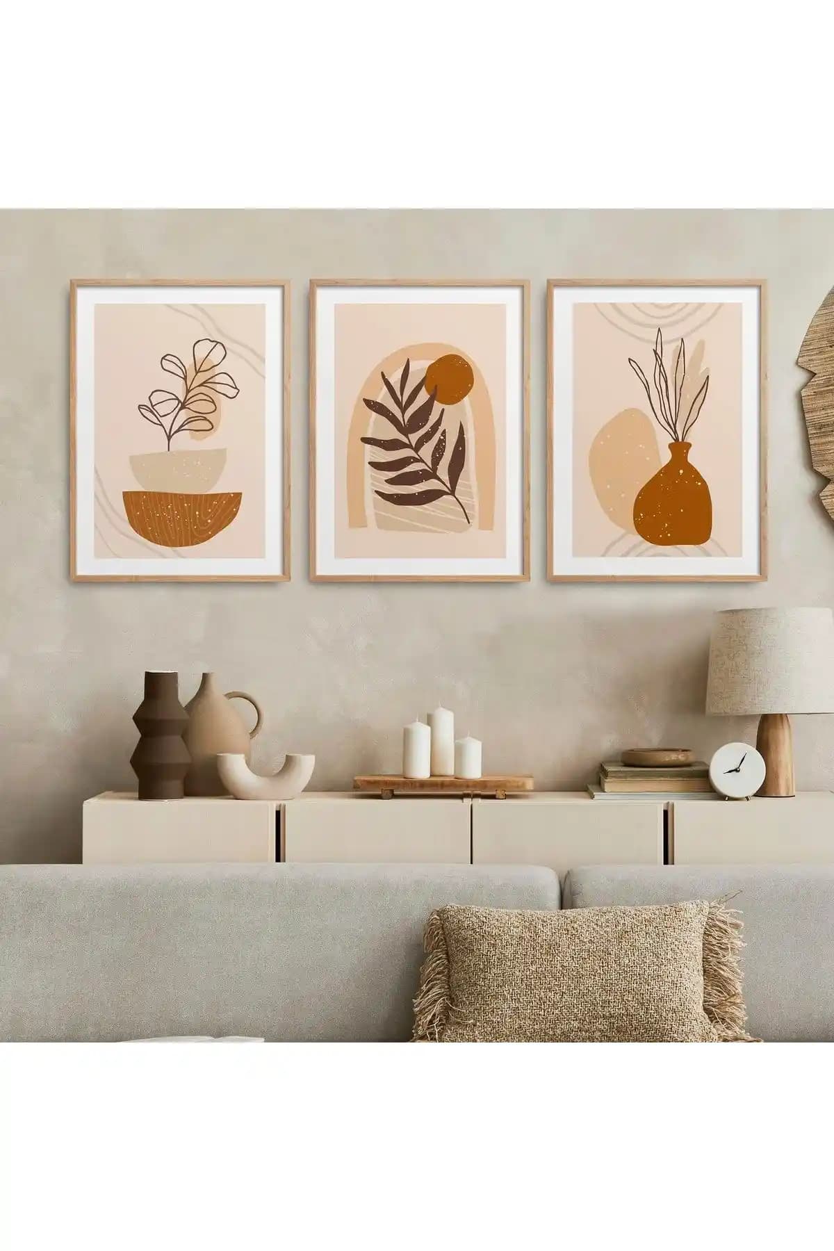 HOMEPACK Doğal Ahşap Çerçeveli 3'lü Tablo Seti Sıcak ve Dayanıklı Dekoratif Parça