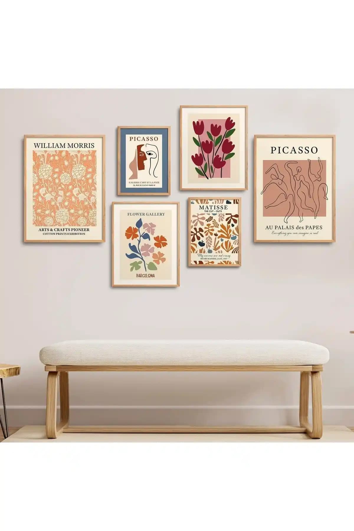 HOMEPACK Doğal Ahşap Çerçeveli 6'lı Tablo Seti Estetik ve Dayanıklı Dekorasyon Çözümü