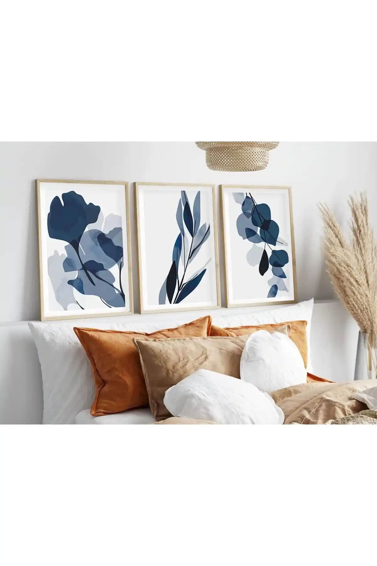 Huhuli Ahşap Çerçeveli Minimalist 3’lü Tablo Modern ve Estetik Dekorasyon İçin
