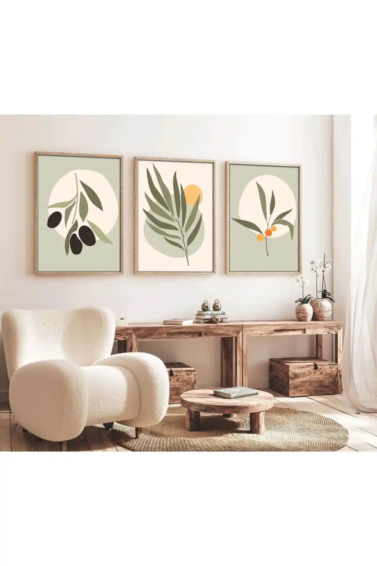 Huhuli Ahşap Çerçeveli Zeytin 3'lü Tablo Huhu116 Modern ve Doğal Dekorasyon İçin Uygun Bir Seçenek