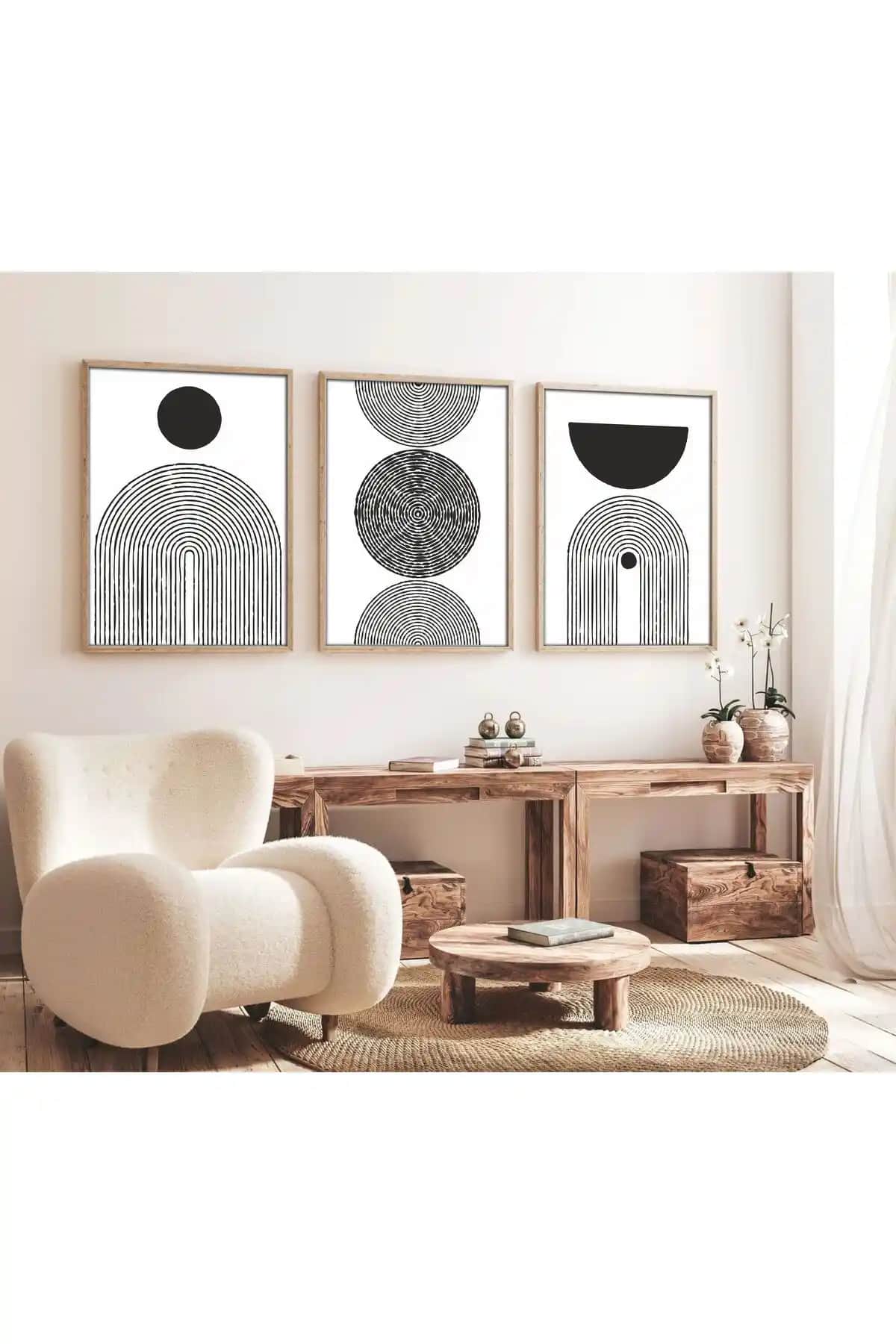 Huhuli Minimalist 3’lü Ahşap Çerçeveli Modern Duvar Dekoru Huhu163