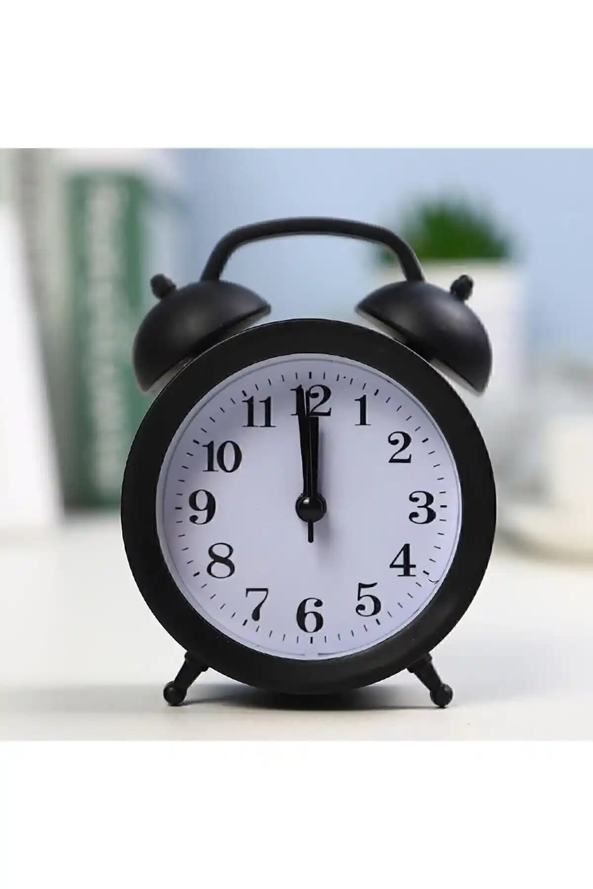 KaktüsKedi Sötrund Mini Boy Akar Saniyeli Alarmlı Masa Saati Siyah