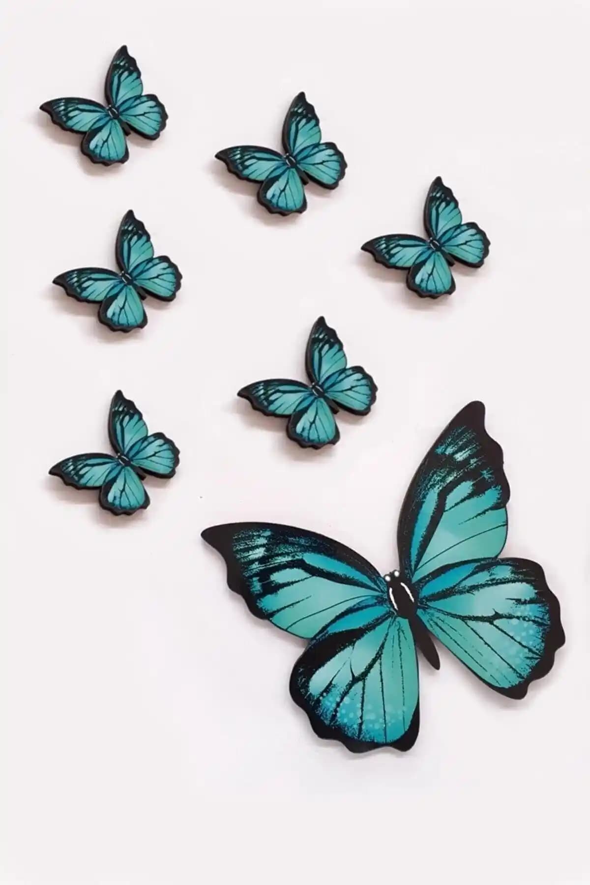 Kelebek Figürlü 6 Parça Turkuaz Ahşap Duvar Süsü Çocuk Odası Dekorasyonu İçin