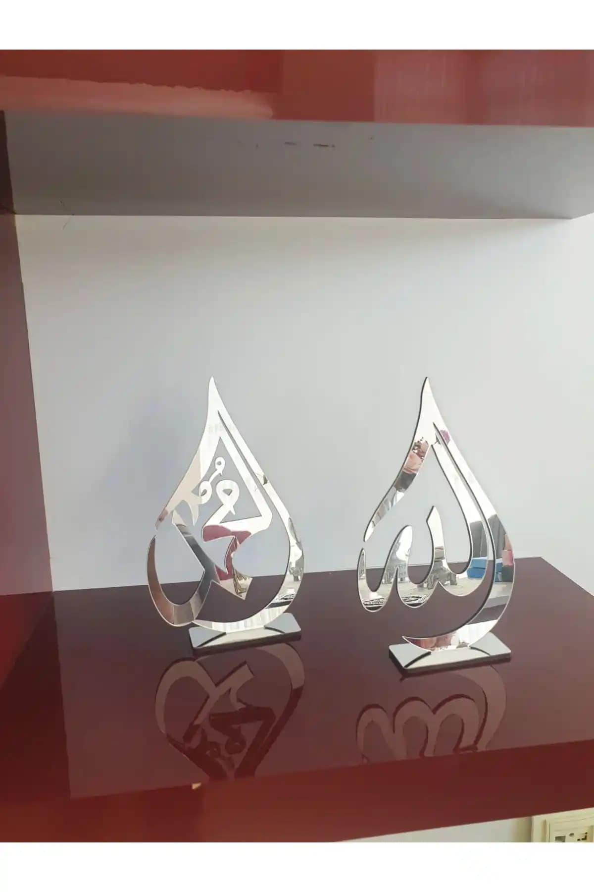 KEMSON Ayaklı Allah Muhammed Lafzı Aynalı Pleksi Masa Üstü Biblo Modern Dekorasyon İçin Uygun