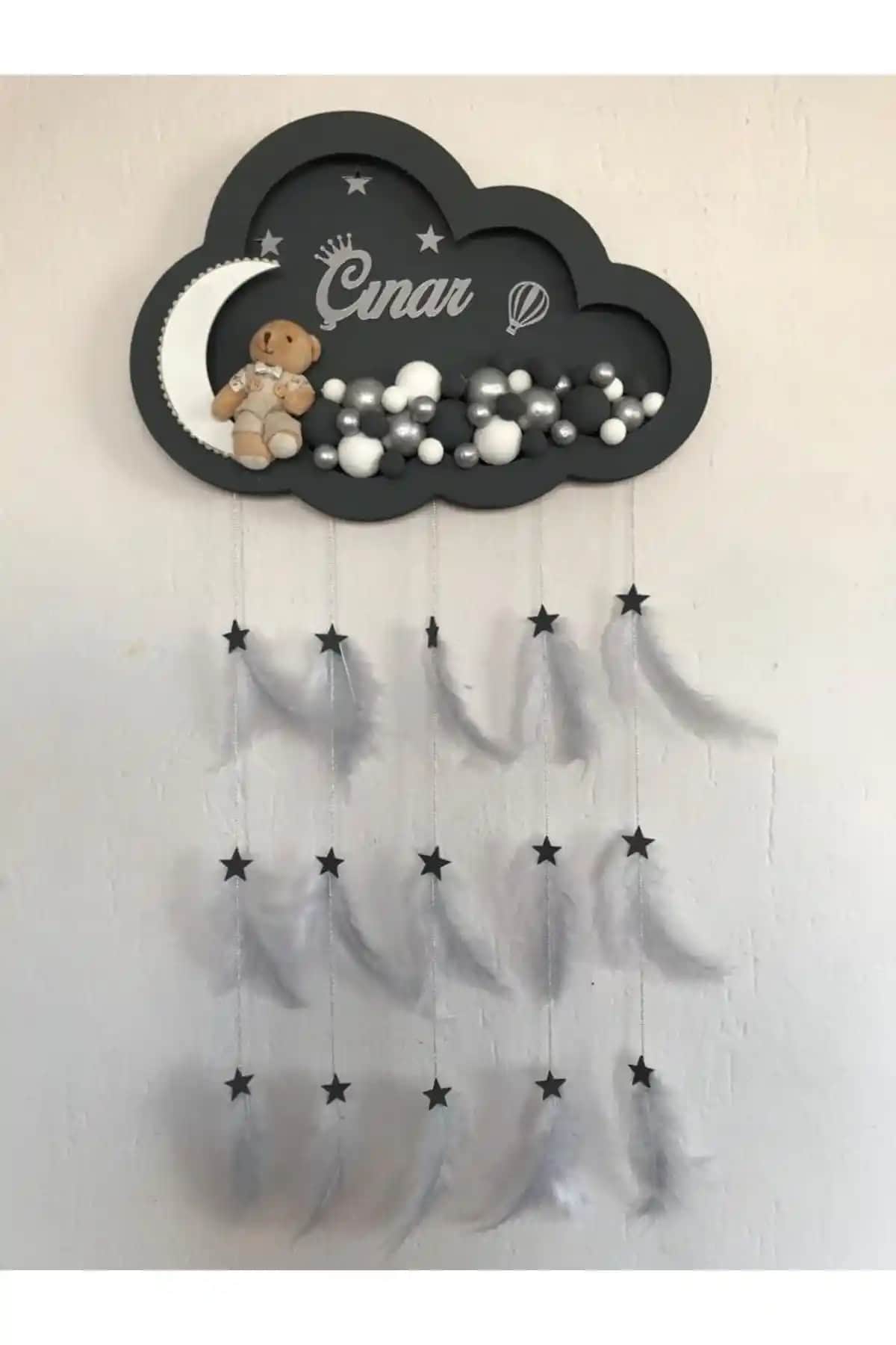 Kişiye Özel Bulut Ledli Bebek Kapı Süsü Modern ve Sıcak Çocuk Odası Dekoru