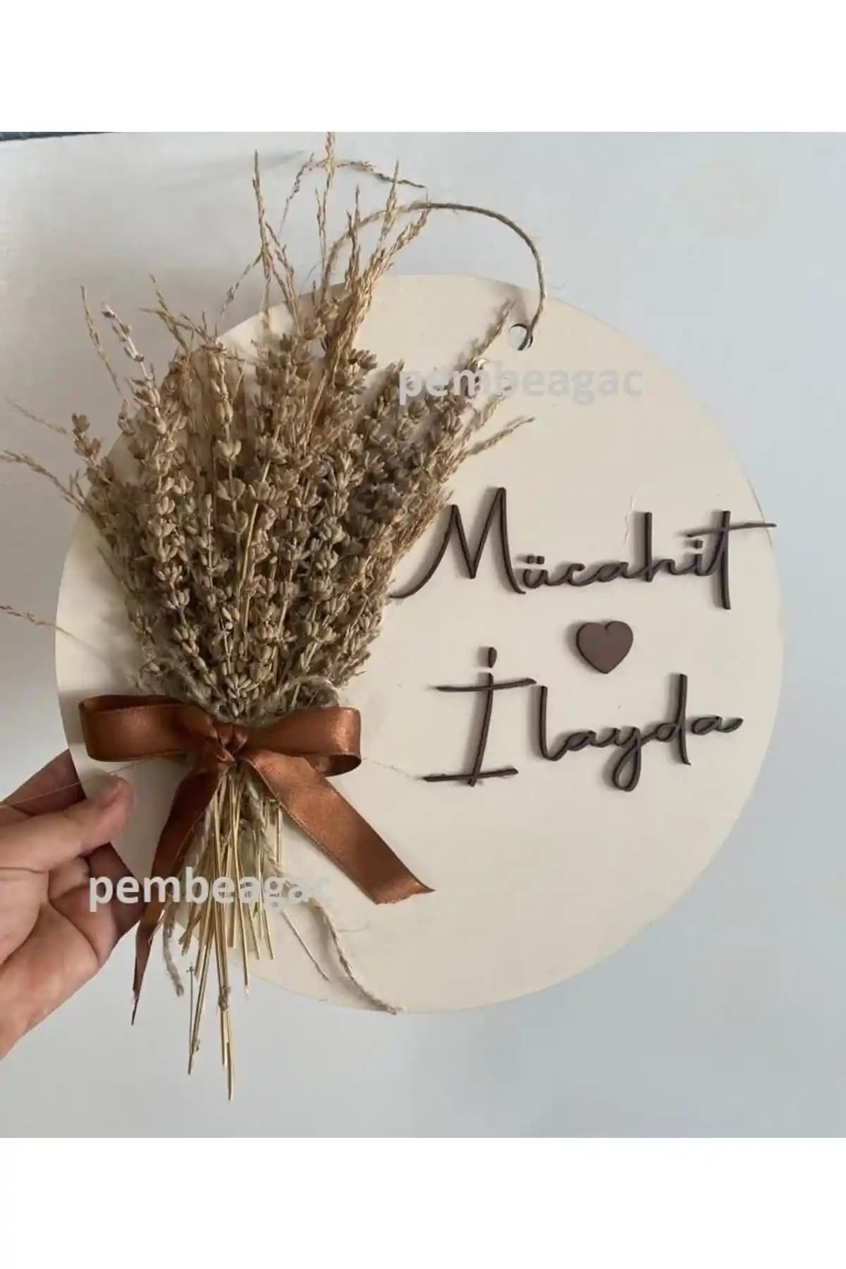 Lavanta Motifli Modern Kapı Süsü Pembe Ağaç Tasarım Atölyesi Ürünü