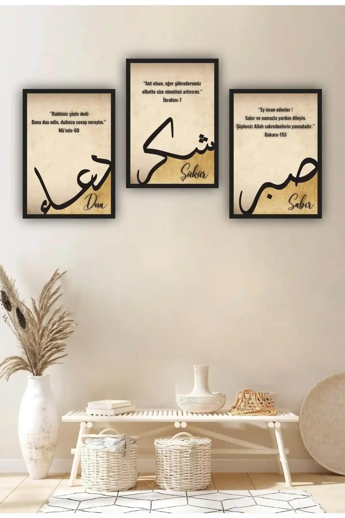Manevi ve Dini Temalı Ahşap Çerçeveli Tablo Seti ile Ev ve Ofisinizi Zenginleştirin