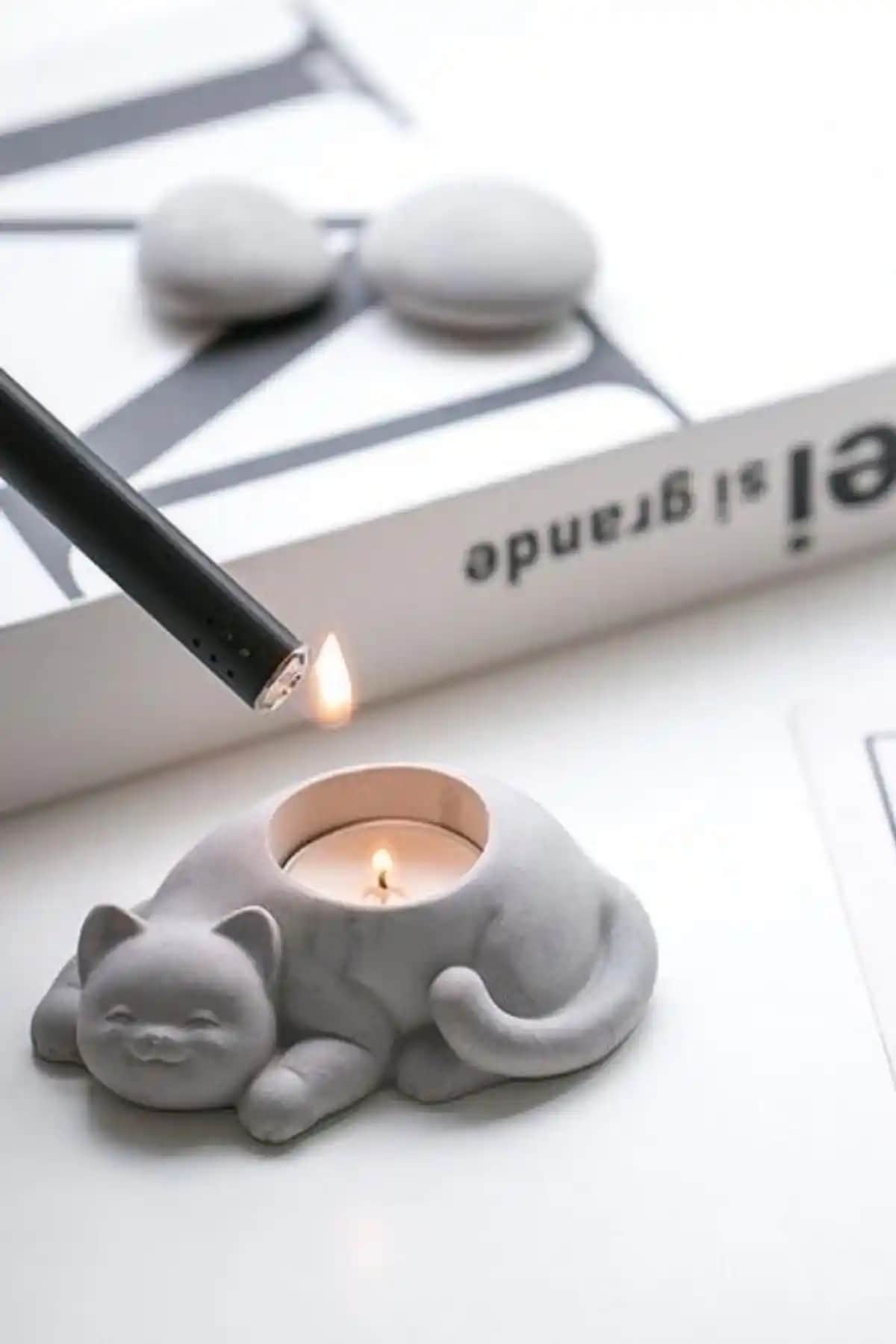 Modern Beton Kedi Mumluk Obje Dekorasyonu İçin Şık ve Dayanıklı Tasarım