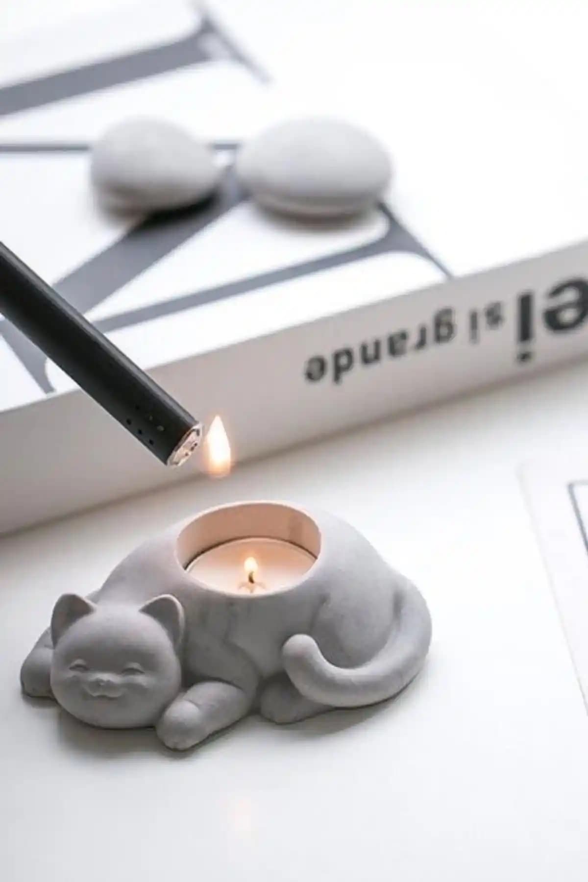 Modern Beton Kedi Mumluk Obje Dekorasyonu İçin Şık ve Dayanıklı Tasarım