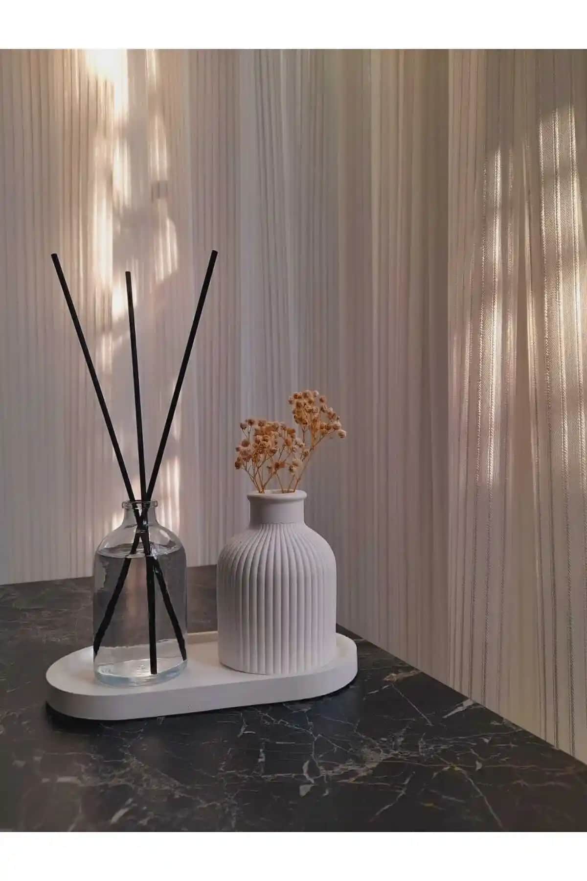 Modern Dekorasyon İçin Minimalist Pampas Kuru Çiçek Vazosu ve Oda Kokusu Seti