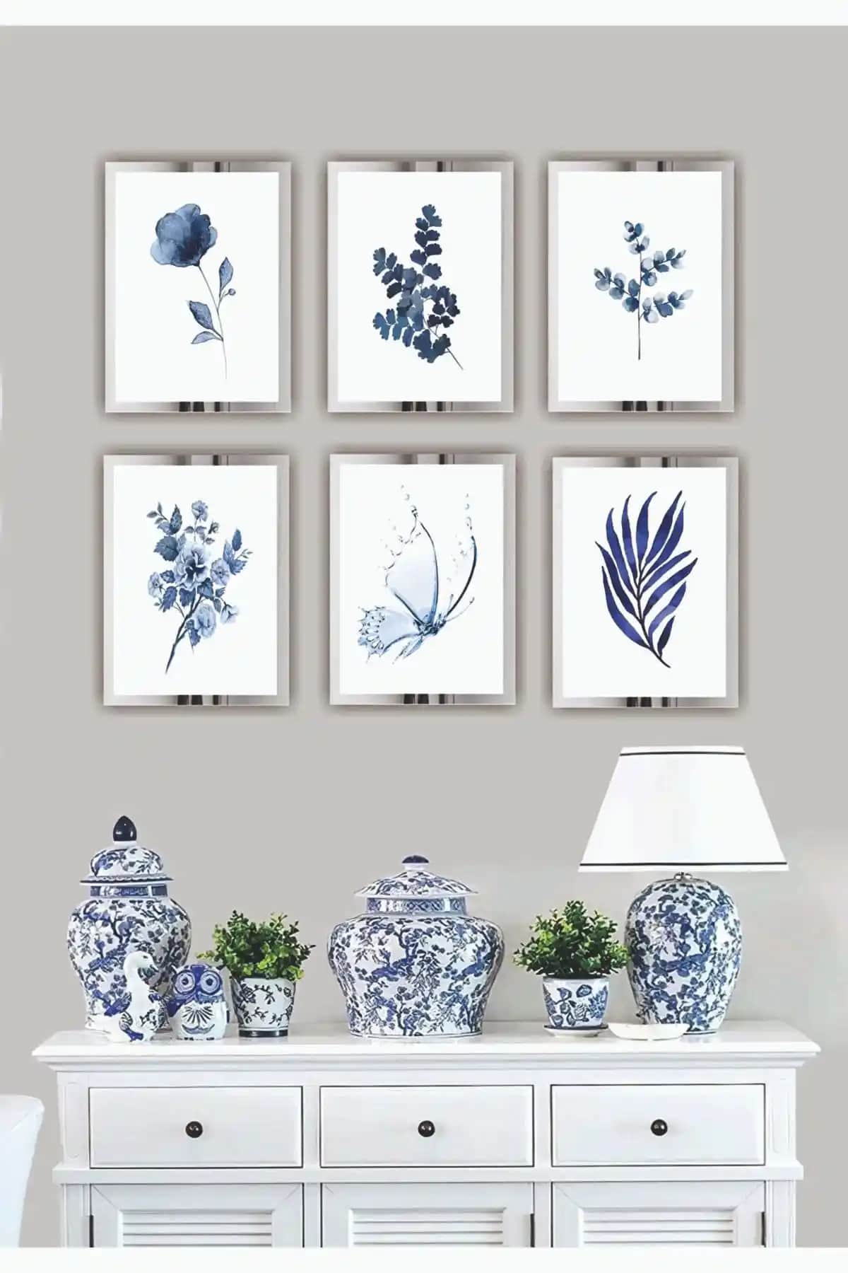 Modern İç Mekanlar İçin Dekoratif 6 Parça Aynalı Pleksi Çerçeveli MDF Tablo Seti