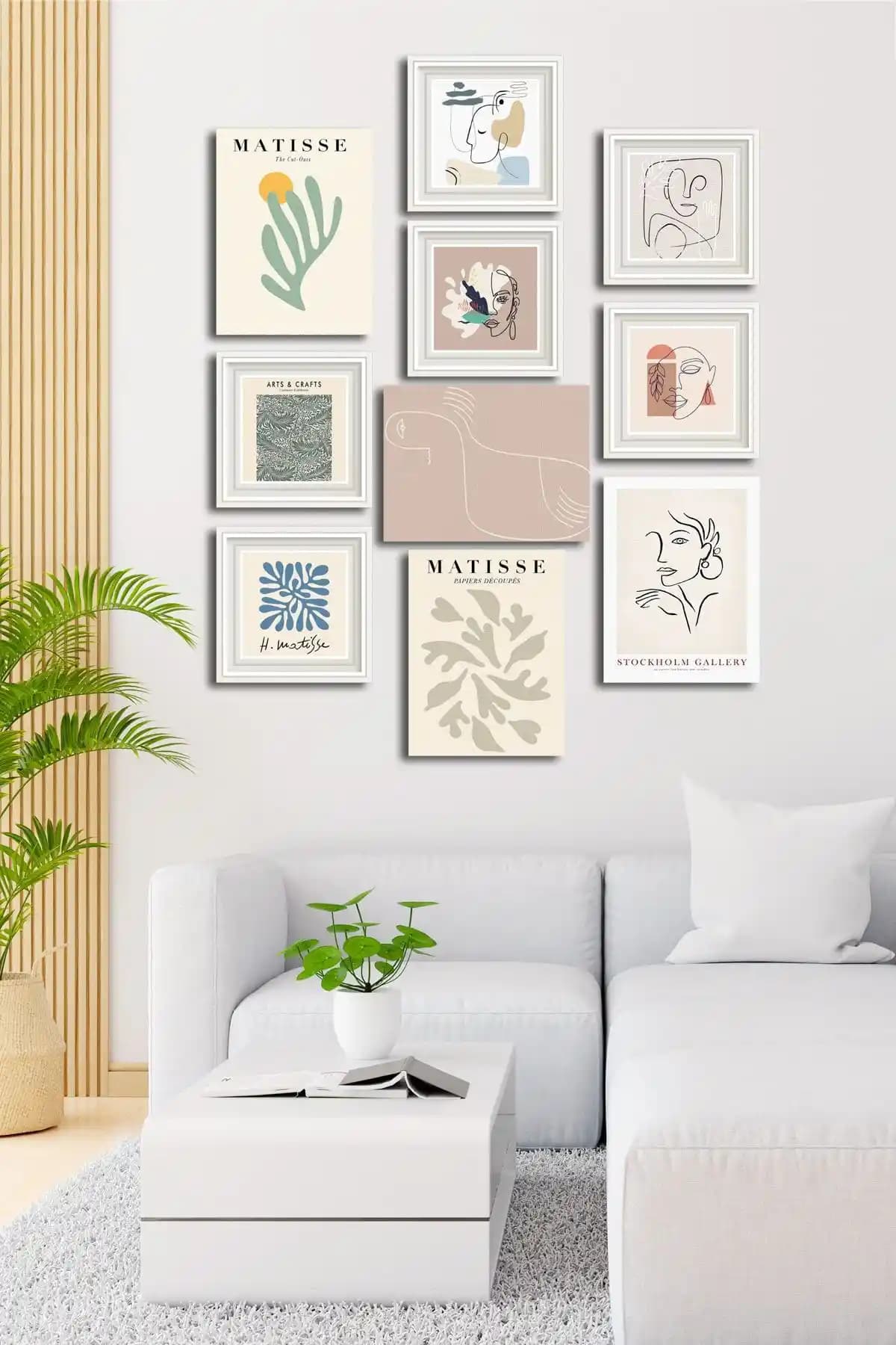 Modern ve Şık 10 Parçalı MDF Tablo Seti Bej Renkli Duvar Dekoru
