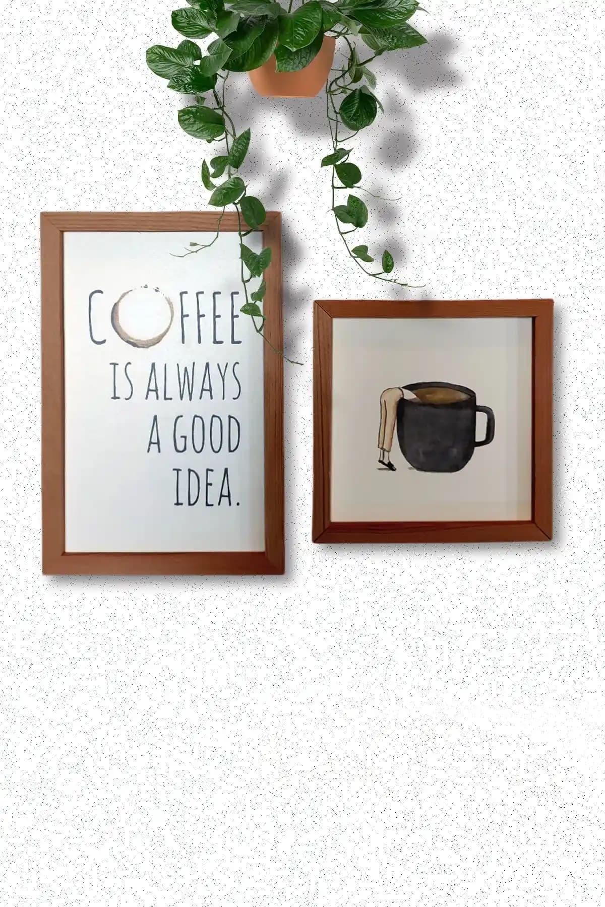 Modern ve Şık Wooden Factory Kahve Köşesi Çerçeveli Set Dekorasyon Unsuru