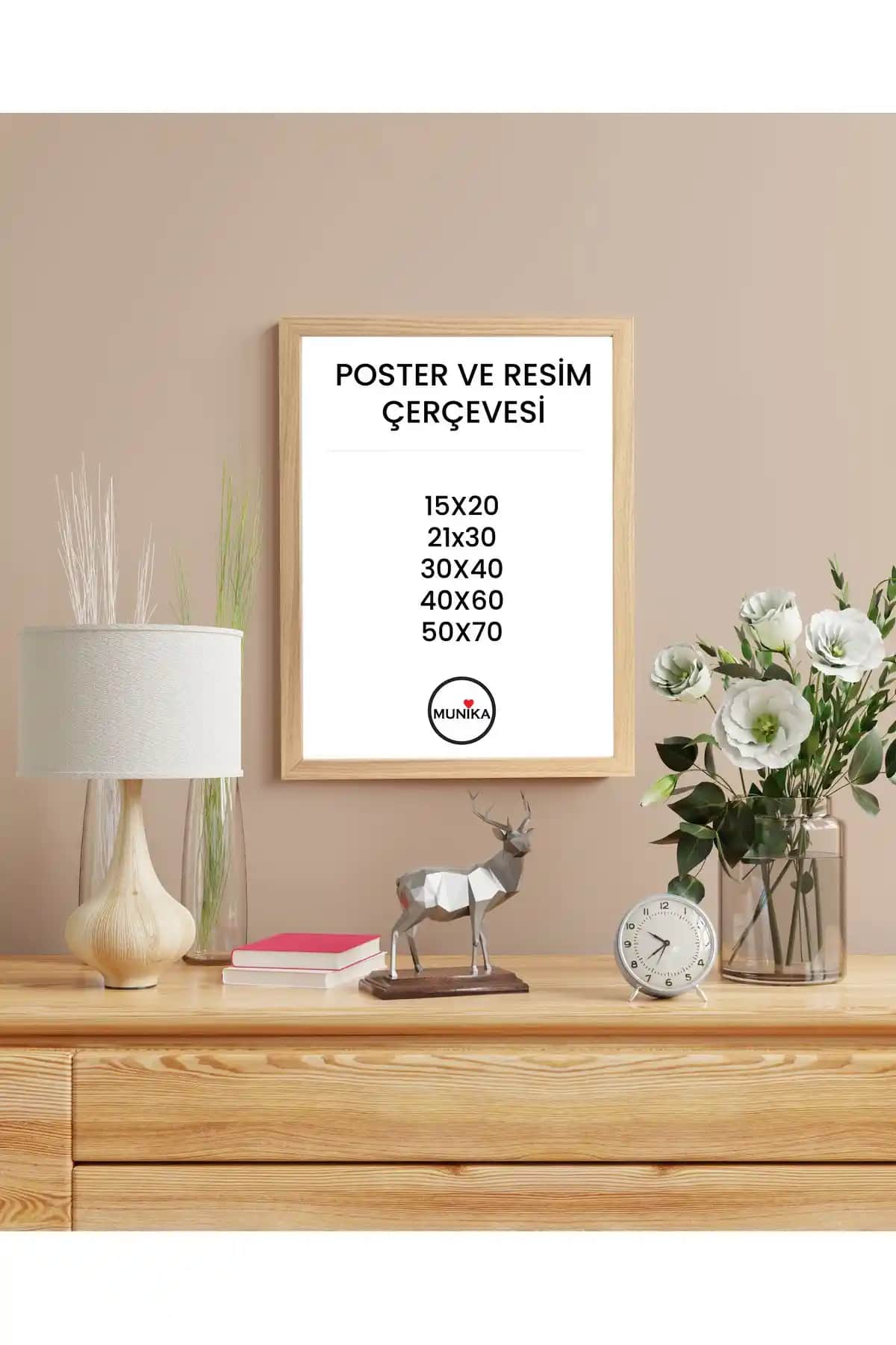 MUNİKA Doğal Ahşap Tekli Boş Çerçeve Modern ve Minimalist Dekorasyon İçin Uygun