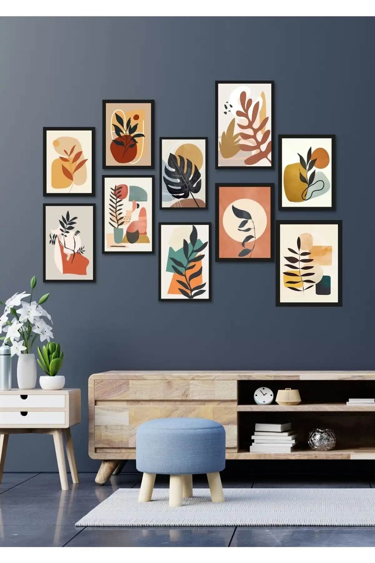 NT Handmade 10'lu Siyah Çerçeve Görünümlü Bohem Yapraklar Duvar Dekoru Ürün Özellikleri