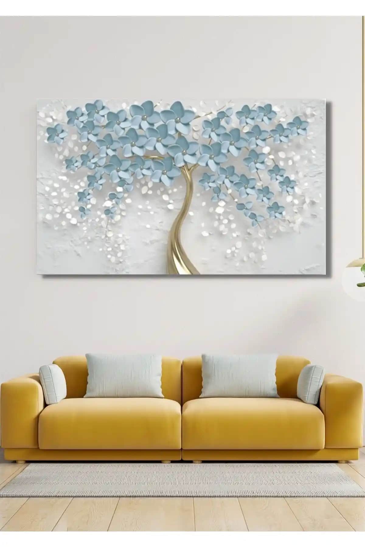 NT Handmade Mavi Yapraklar Kanvas Tablo - Modern ve Şık Duvar Dekorasyonu