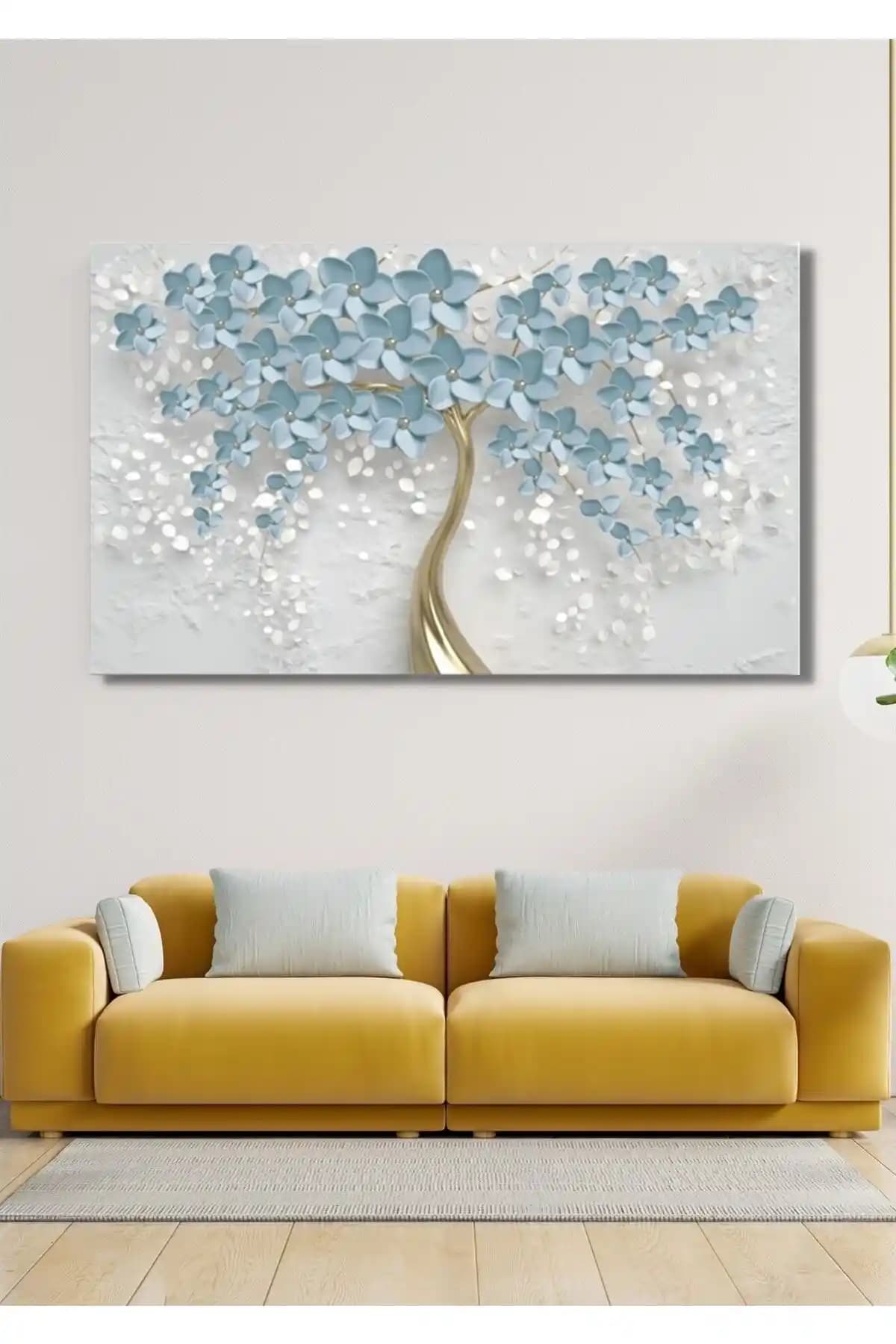 NT Handmade Mavi Yapraklar Kanvas Tablo - Modern ve Şık Duvar Dekorasyonu