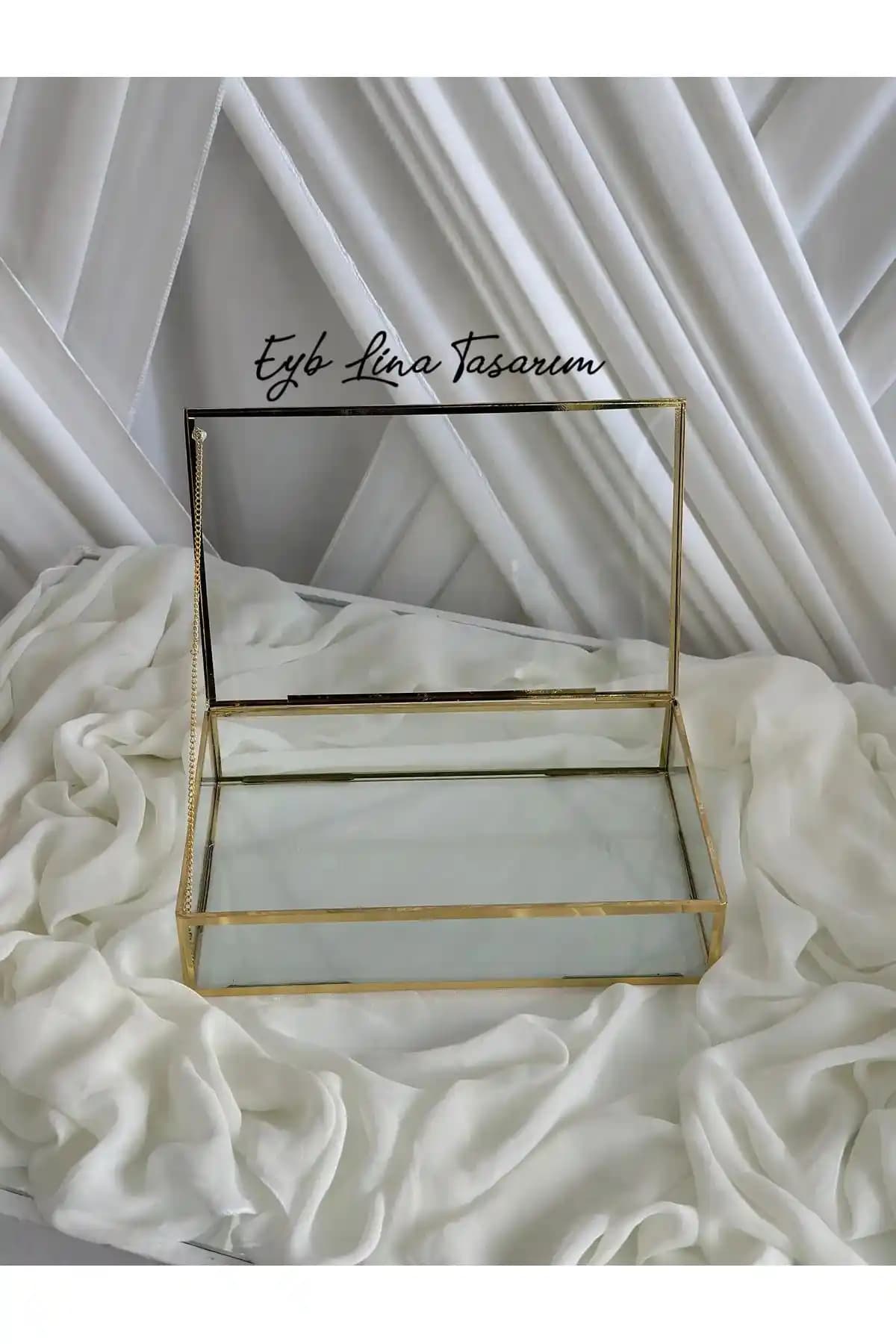 PERA HOME Cam Kapaklı Söz Nişan Çikolata Kutusu Estetik ve Dayanıklı Metal Tasarım