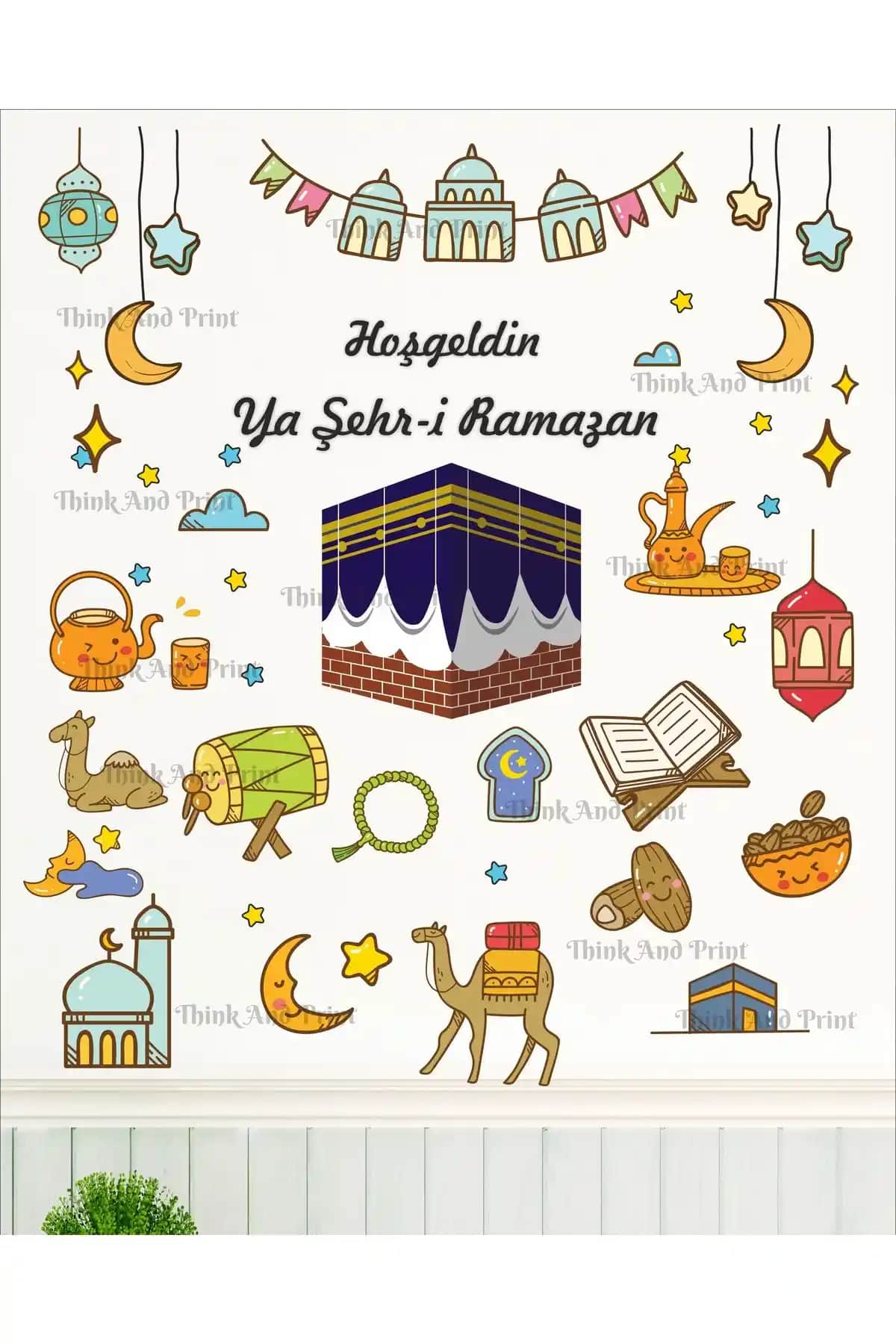 Ramazan Ayı Temalı Çok Renkli Cam Duvar Sticker Seti ile Dekorasyon Çözümü