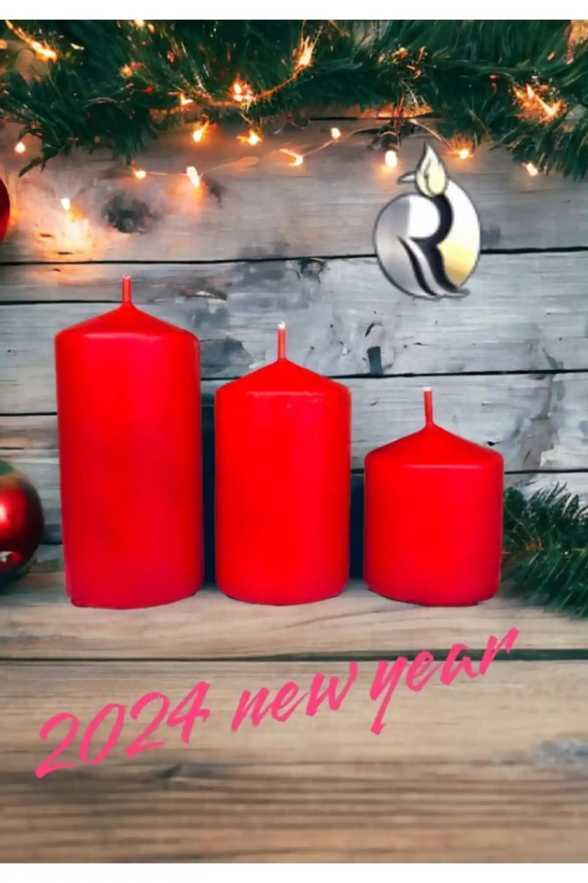 Royal Mum Yılbaşı Özel Silindir Mum Seti Kırmızı Dekoratif ve Kokusuz Mumlar